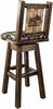Montana Woodworks Homestead Collection Woodland Pattern Upholstery Barstool with Back & Swivel and Laser Engraved Design - Stain & Lacquer Finish-Rustic Furniture Marketplace