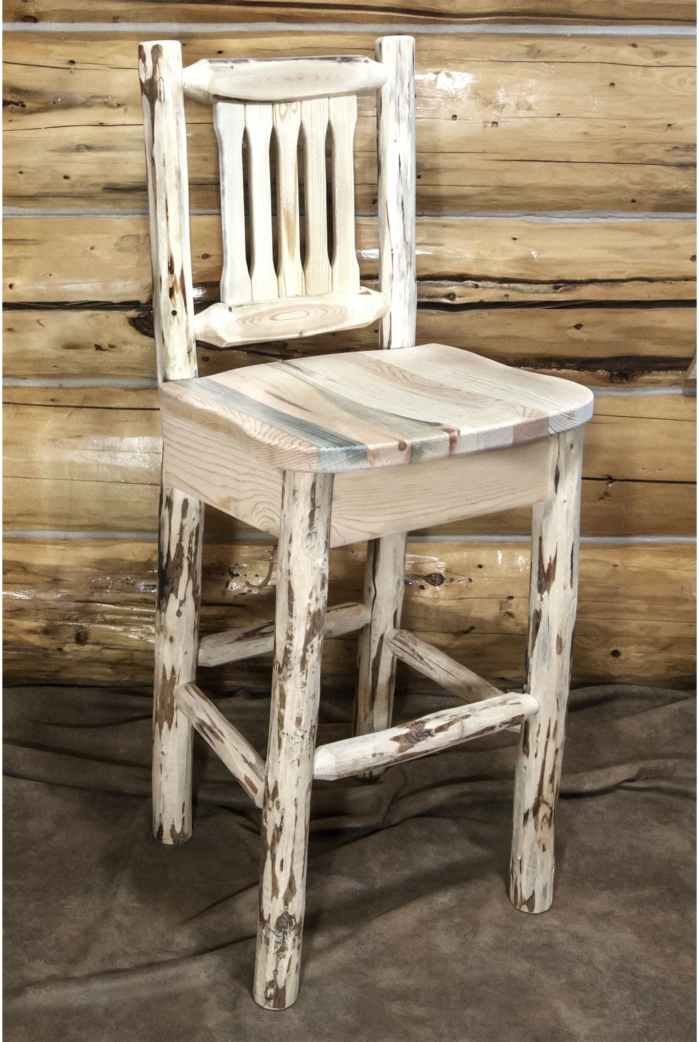 Montana Woodworks Montana Collection Barstool with Back and Ergonomic Wooden Seat-Rustic Furniture Marketplace