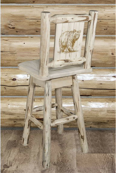 Montana Woodworks Montana Collection Barstool with Back & Swivel and Laser Engraved Design - Clear Lacquer Finish-Rustic Furniture Marketplace