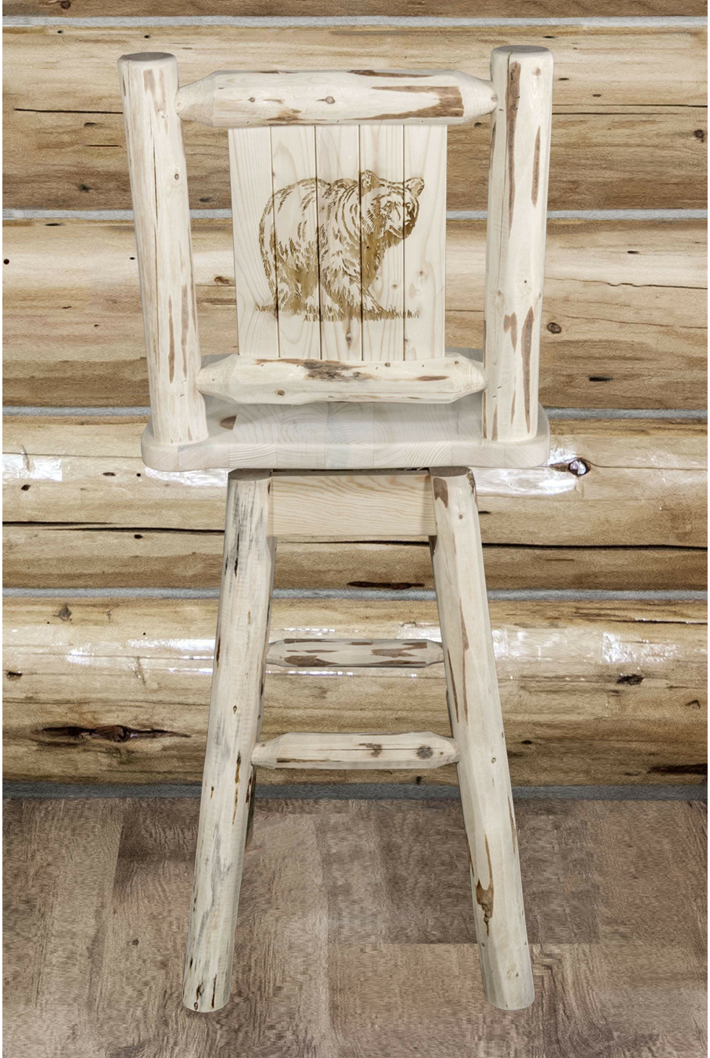 Montana Woodworks Montana Collection Barstool with Back & Swivel and Laser Engraved Design - Clear Lacquer Finish-Rustic Furniture Marketplace