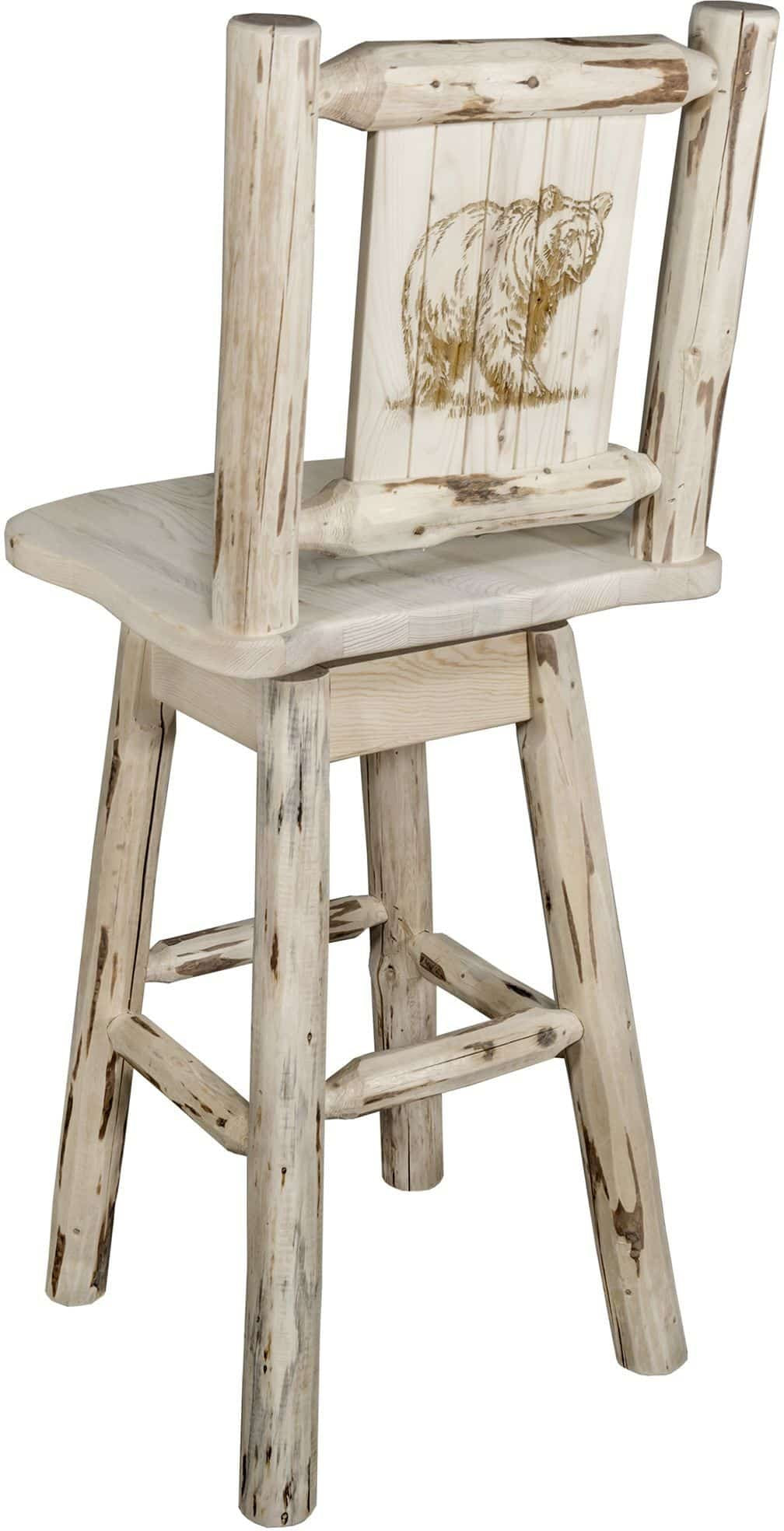 Montana Woodworks Montana Collection Barstool with Back & Swivel and Laser Engraved Design - Clear Lacquer Finish-Rustic Furniture Marketplace