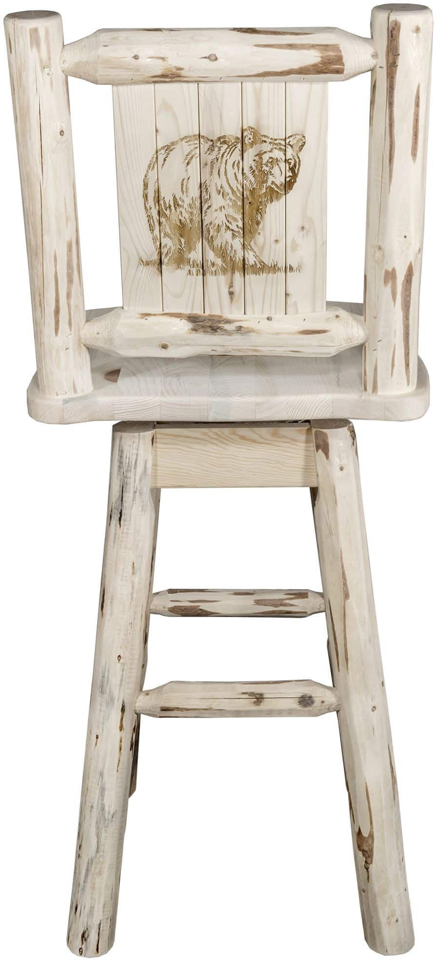 Montana Woodworks Montana Collection Barstool with Back & Swivel and Laser Engraved Design - Clear Lacquer Finish-Rustic Furniture Marketplace