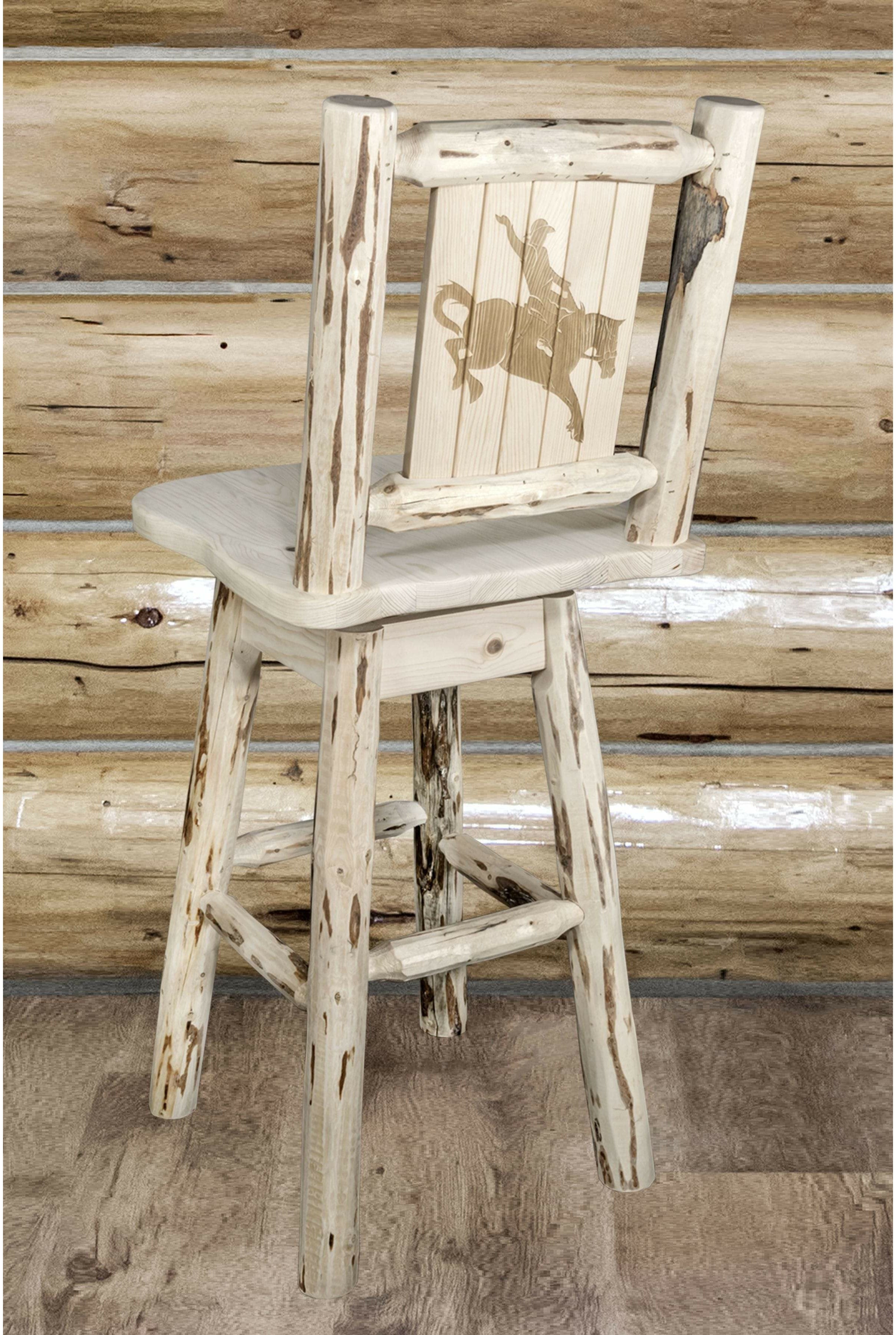 Montana Woodworks Montana Collection Barstool with Back & Swivel and Laser Engraved Design - Clear Lacquer Finish-Rustic Furniture Marketplace