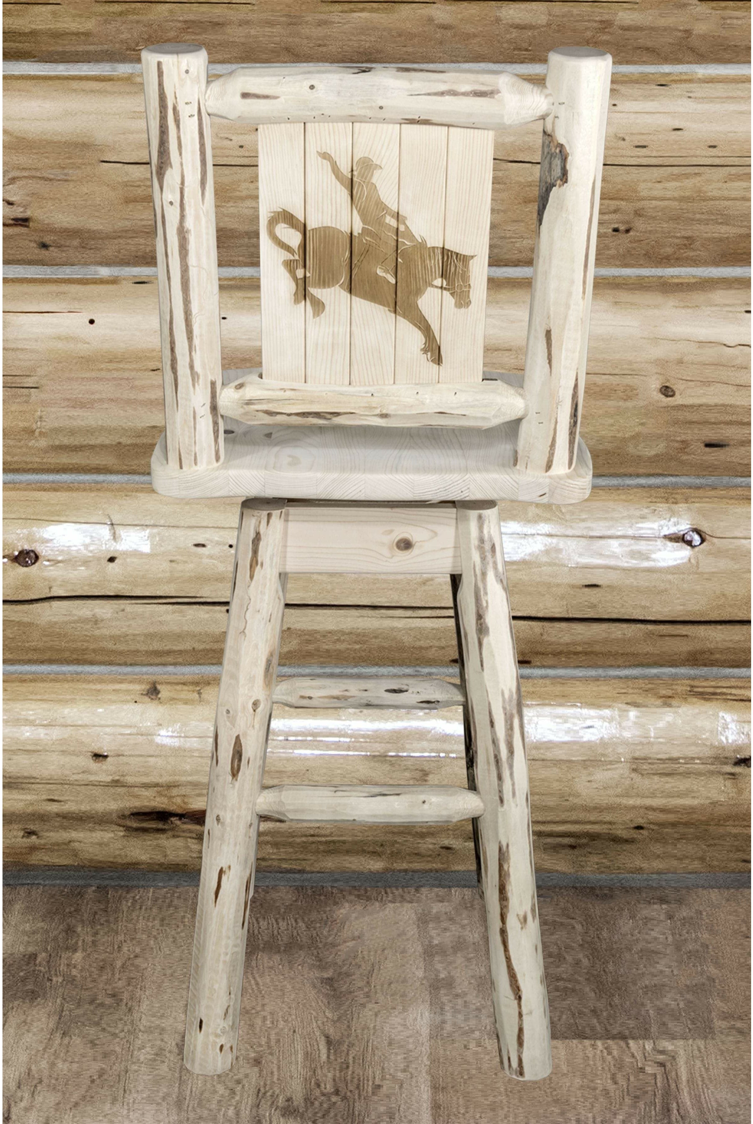 Montana Woodworks Montana Collection Barstool with Back & Swivel and Laser Engraved Design - Clear Lacquer Finish-Rustic Furniture Marketplace