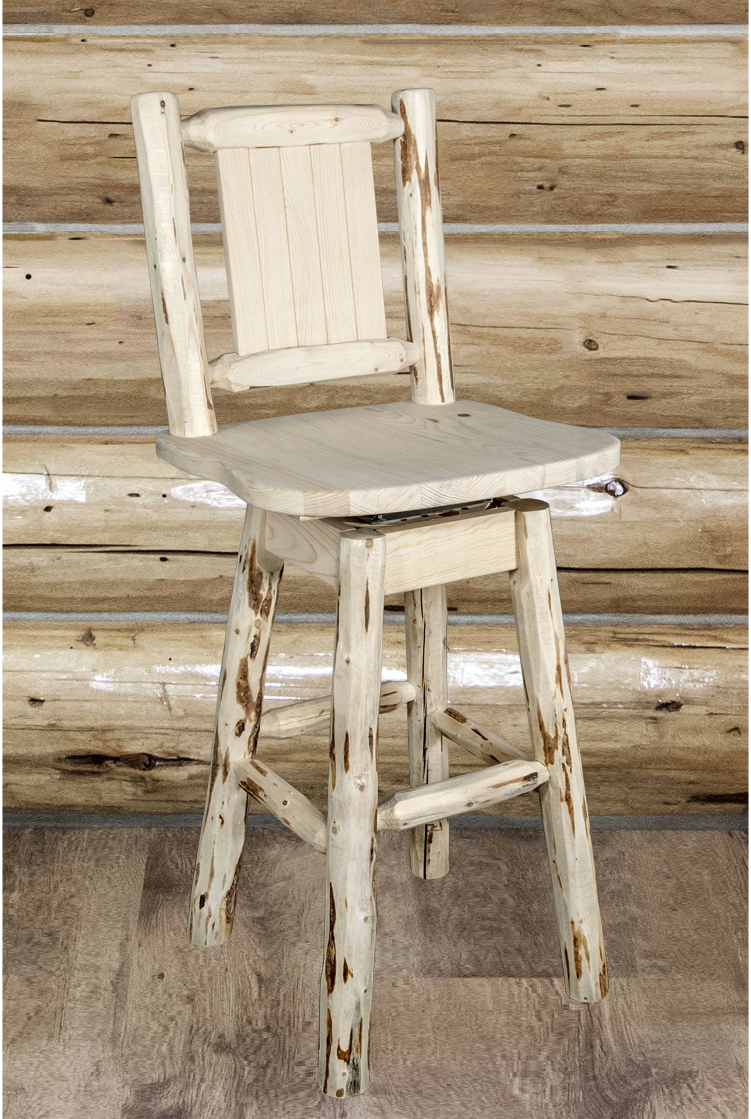 Montana Woodworks Montana Collection Barstool with Back & Swivel and Laser Engraved Design - Clear Lacquer Finish-Rustic Furniture Marketplace