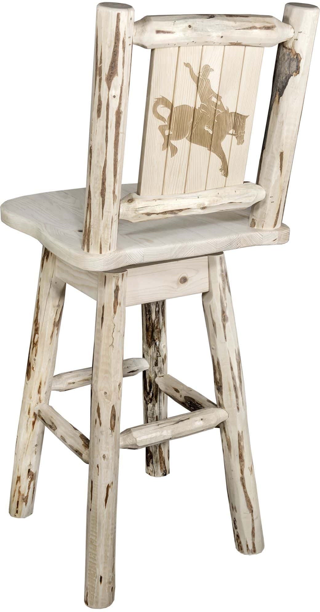 Montana Woodworks Montana Collection Barstool with Back & Swivel and Laser Engraved Design - Clear Lacquer Finish-Rustic Furniture Marketplace