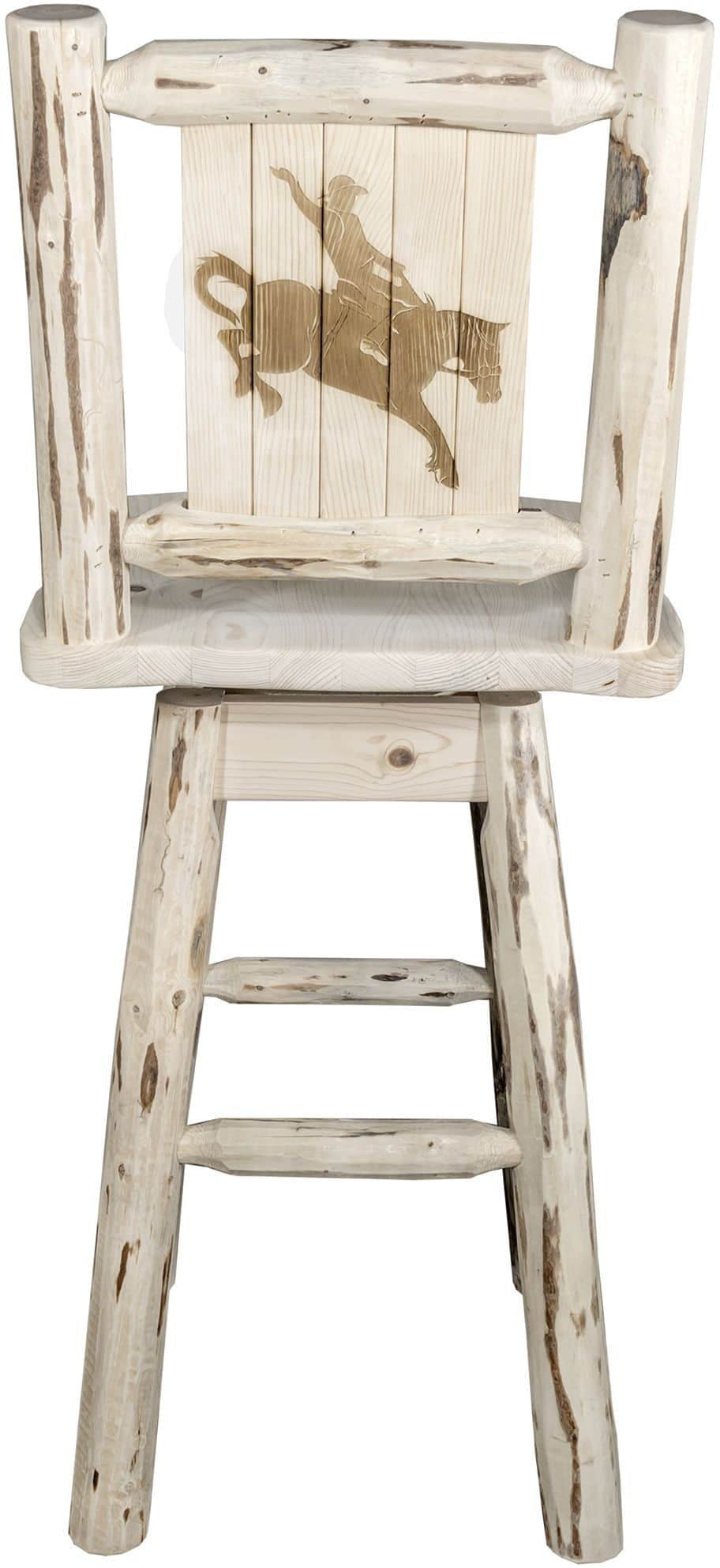 Montana Woodworks Montana Collection Barstool with Back & Swivel and Laser Engraved Design - Clear Lacquer Finish-Rustic Furniture Marketplace