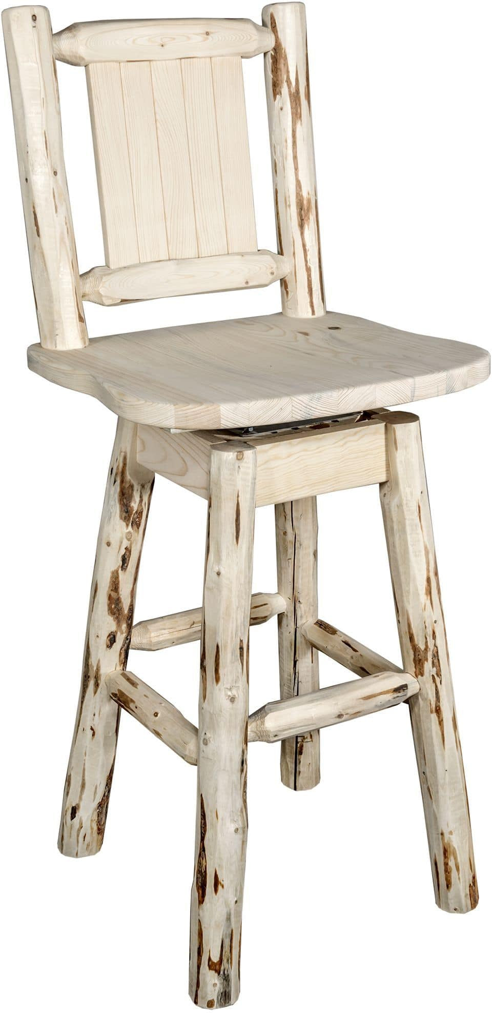 Montana Woodworks Montana Collection Barstool with Back & Swivel and Laser Engraved Design - Clear Lacquer Finish-Rustic Furniture Marketplace