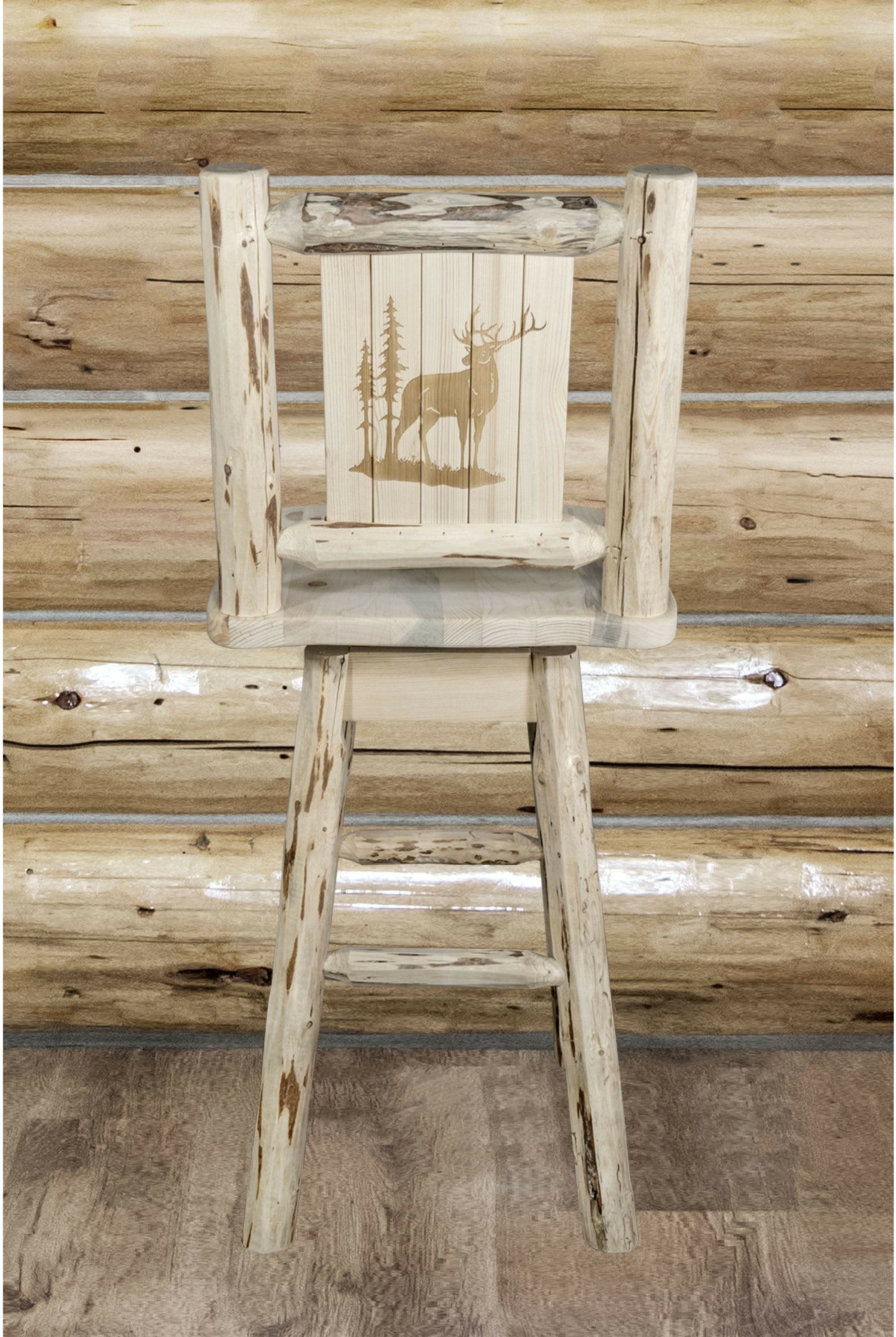 Montana Woodworks Montana Collection Barstool with Back & Swivel and Laser Engraved Design - Clear Lacquer Finish-Rustic Furniture Marketplace