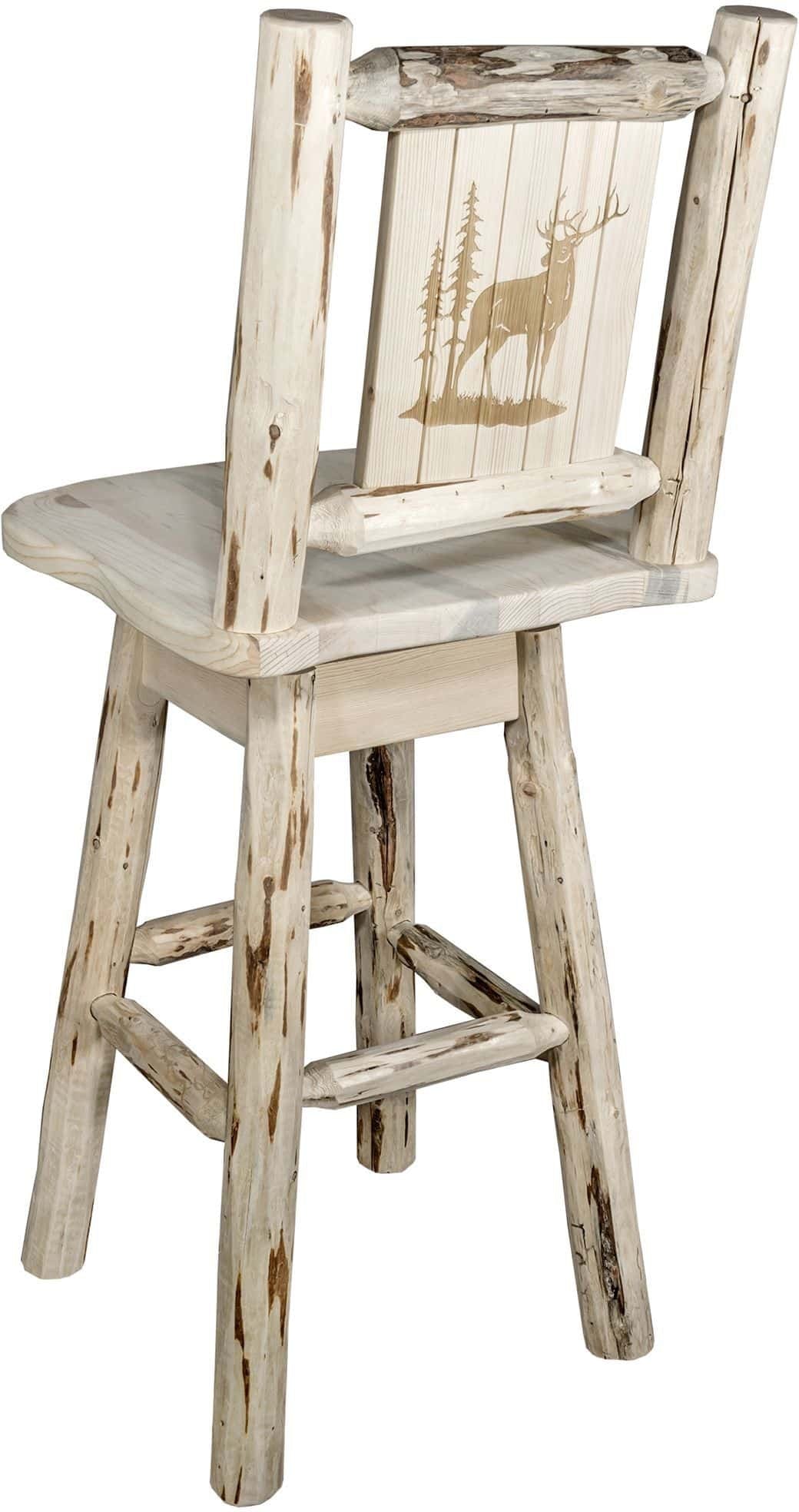 Montana Woodworks Montana Collection Barstool with Back & Swivel and Laser Engraved Design - Clear Lacquer Finish-Rustic Furniture Marketplace