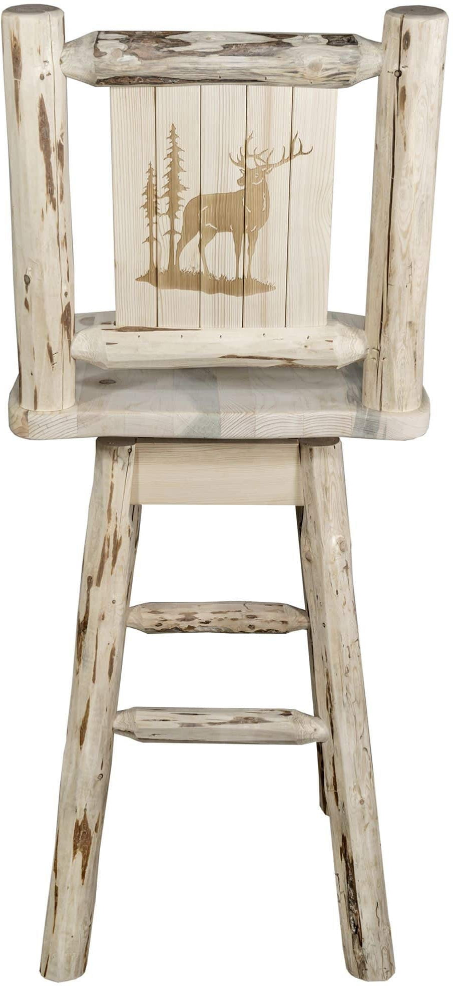 Montana Woodworks Montana Collection Barstool with Back & Swivel and Laser Engraved Design - Clear Lacquer Finish-Rustic Furniture Marketplace