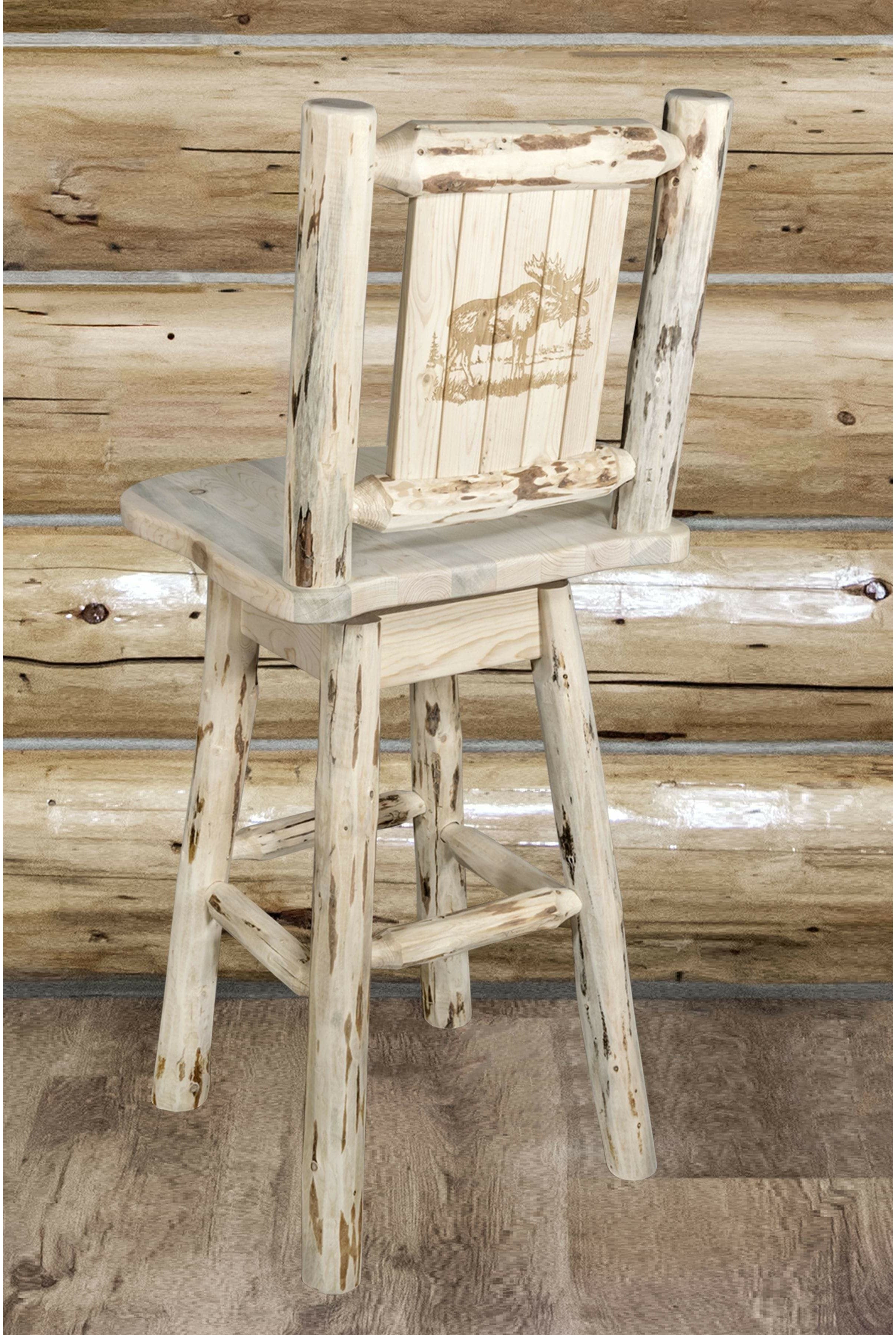 Montana Woodworks Montana Collection Barstool with Back & Swivel and Laser Engraved Design - Clear Lacquer Finish-Rustic Furniture Marketplace