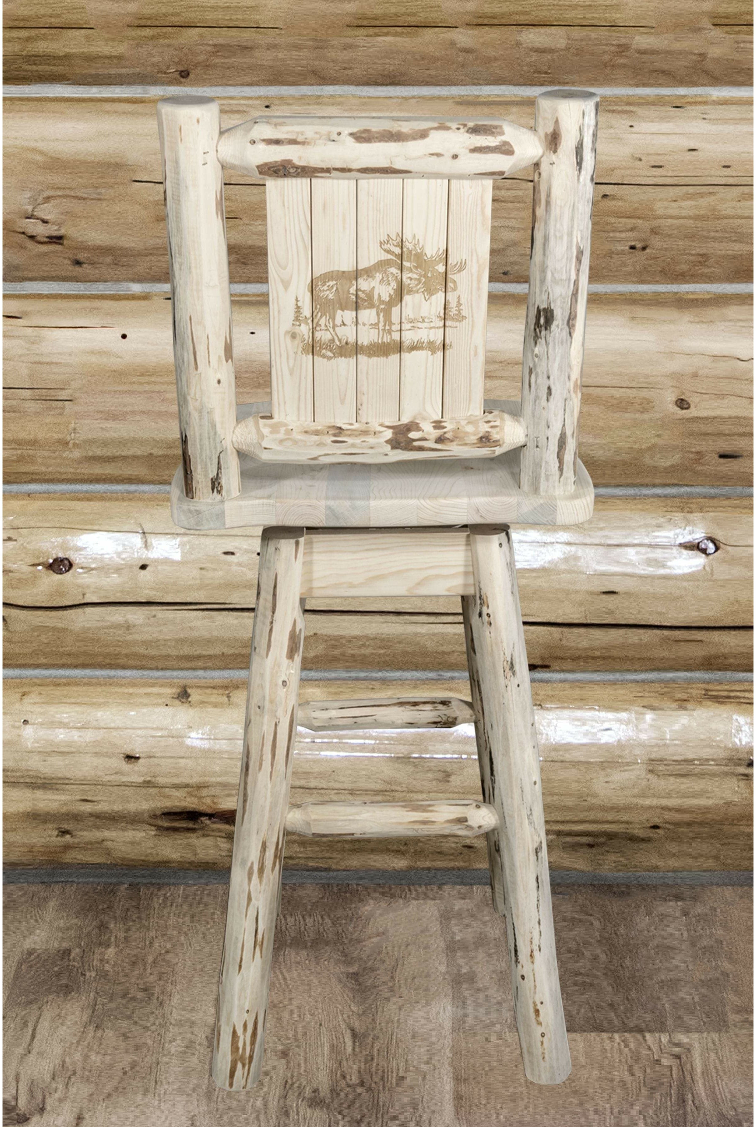 Montana Woodworks Montana Collection Barstool with Back & Swivel and Laser Engraved Design - Clear Lacquer Finish-Rustic Furniture Marketplace