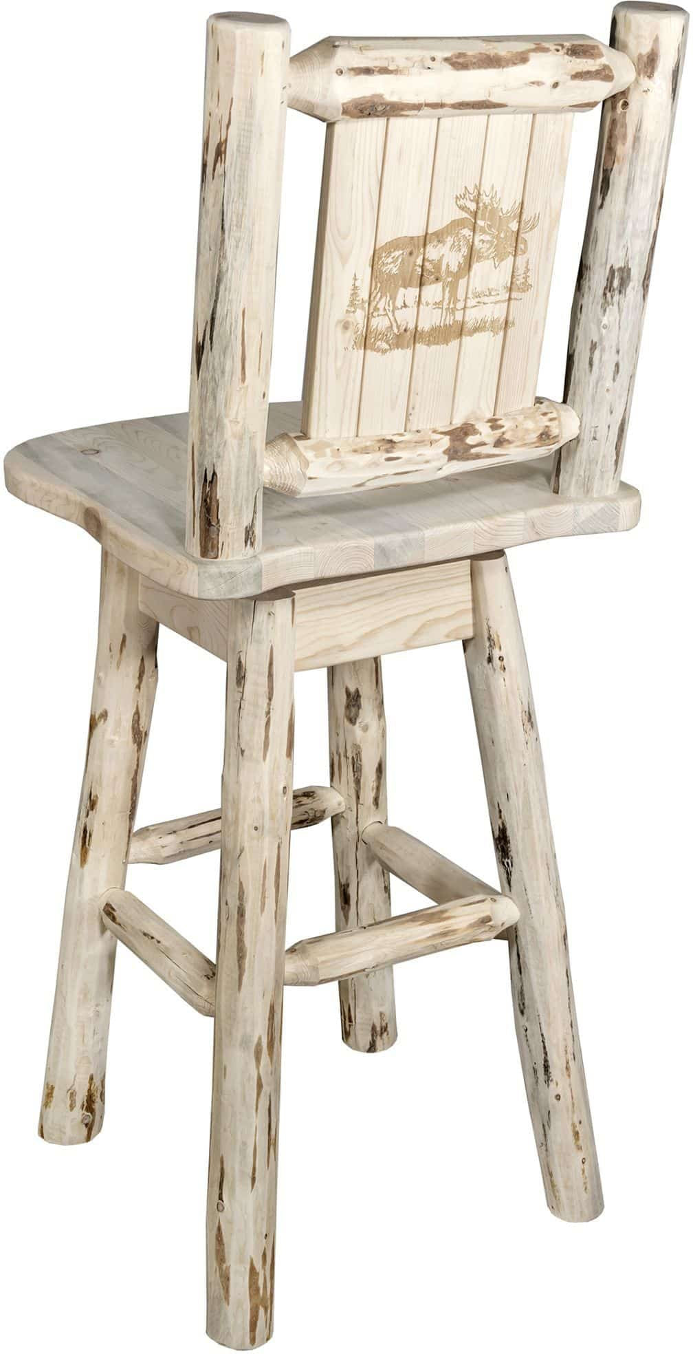 Montana Woodworks Montana Collection Barstool with Back & Swivel and Laser Engraved Design - Clear Lacquer Finish-Rustic Furniture Marketplace