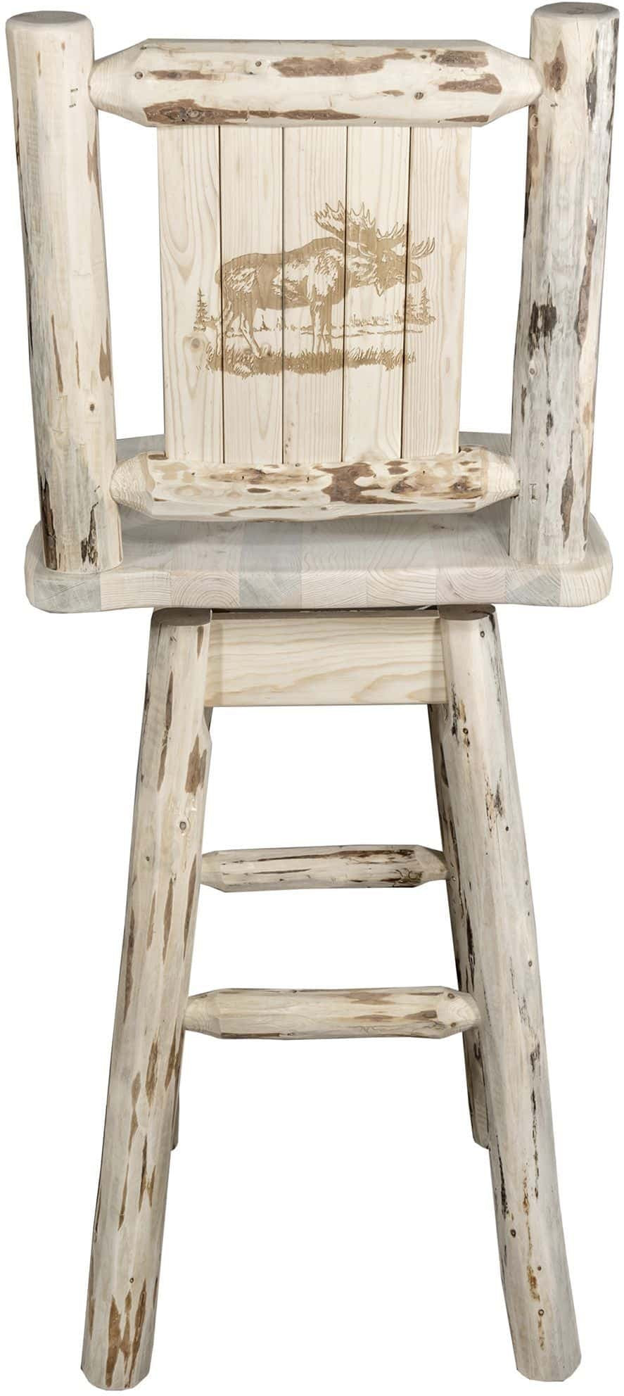 Montana Woodworks Montana Collection Barstool with Back & Swivel and Laser Engraved Design - Clear Lacquer Finish-Rustic Furniture Marketplace