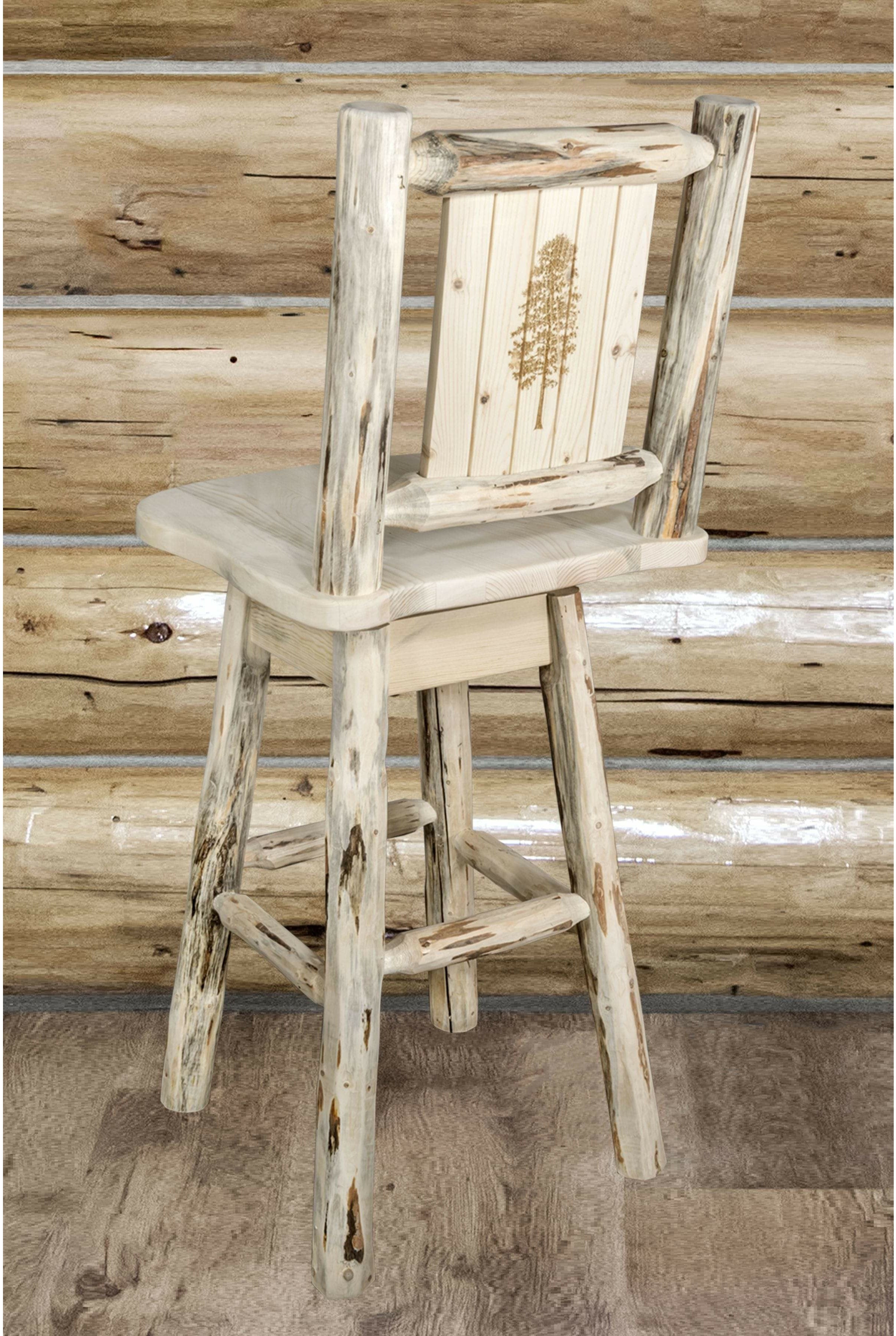 Montana Woodworks Montana Collection Barstool with Back & Swivel and Laser Engraved Design - Clear Lacquer Finish-Rustic Furniture Marketplace