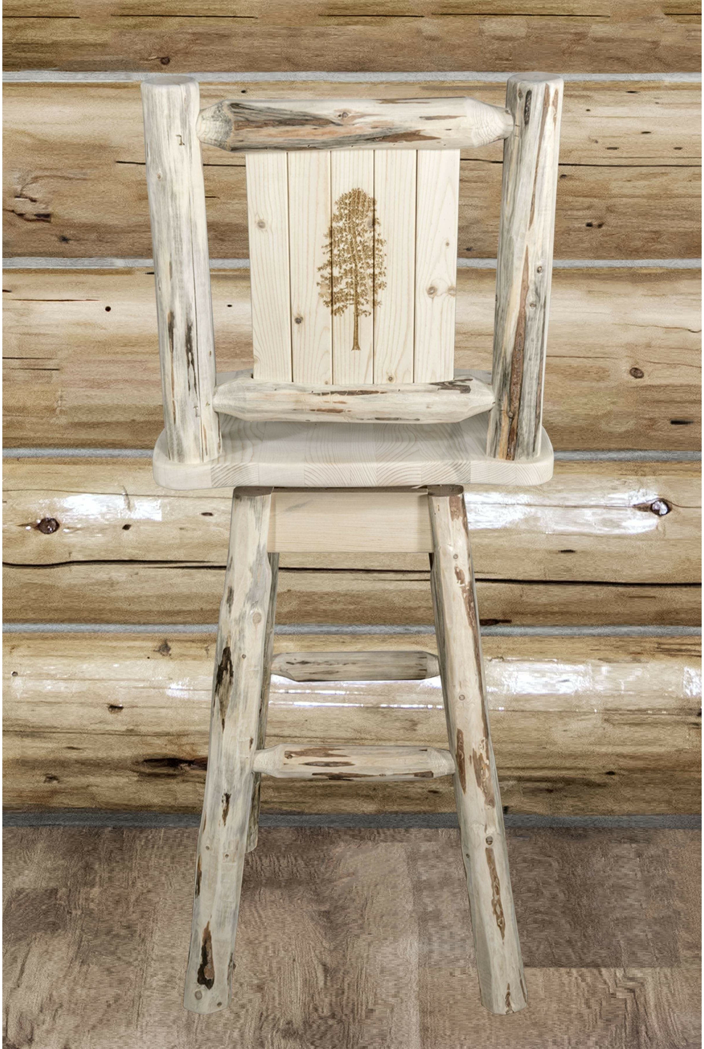 Montana Woodworks Montana Collection Barstool with Back & Swivel and Laser Engraved Design - Clear Lacquer Finish-Rustic Furniture Marketplace