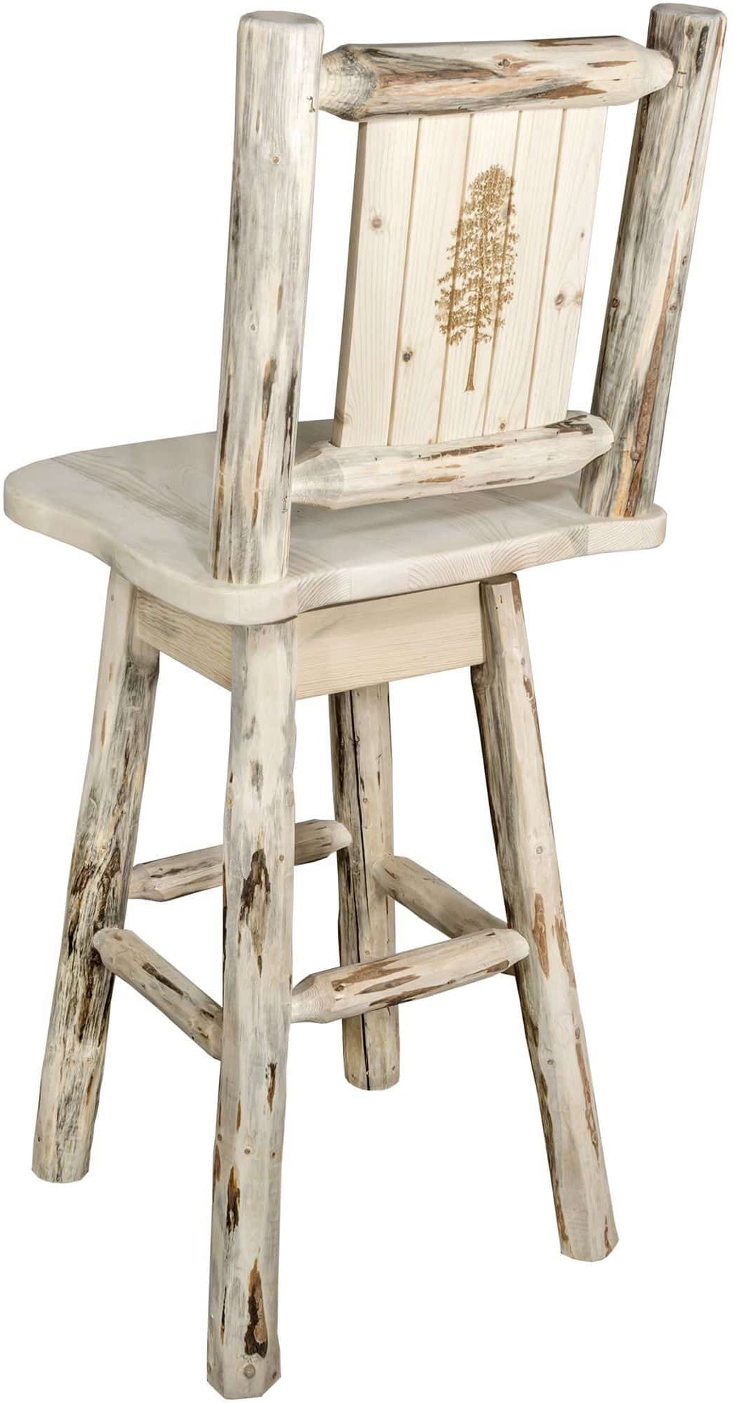 Montana Woodworks Montana Collection Barstool with Back & Swivel and Laser Engraved Design - Clear Lacquer Finish-Rustic Furniture Marketplace