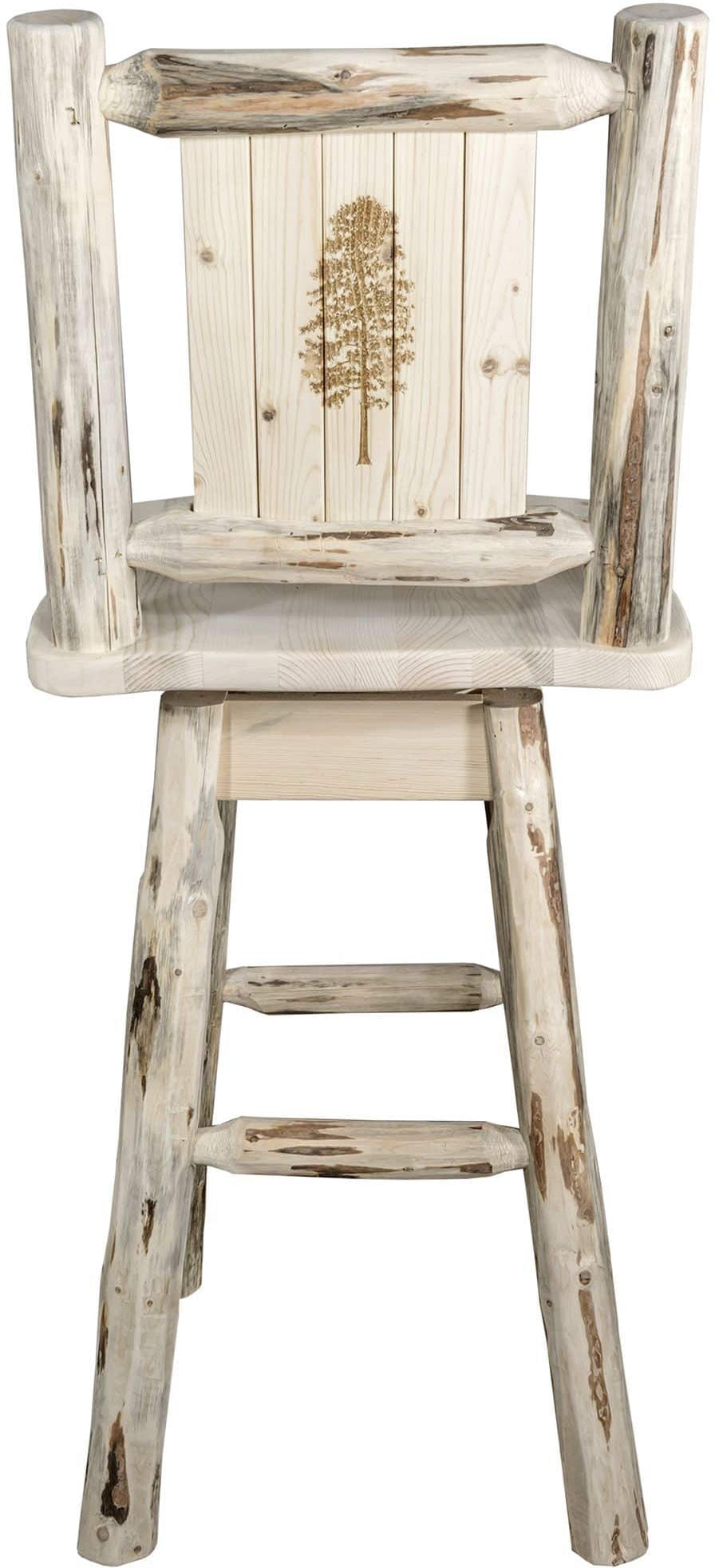 Montana Woodworks Montana Collection Barstool with Back & Swivel and Laser Engraved Design - Clear Lacquer Finish-Rustic Furniture Marketplace