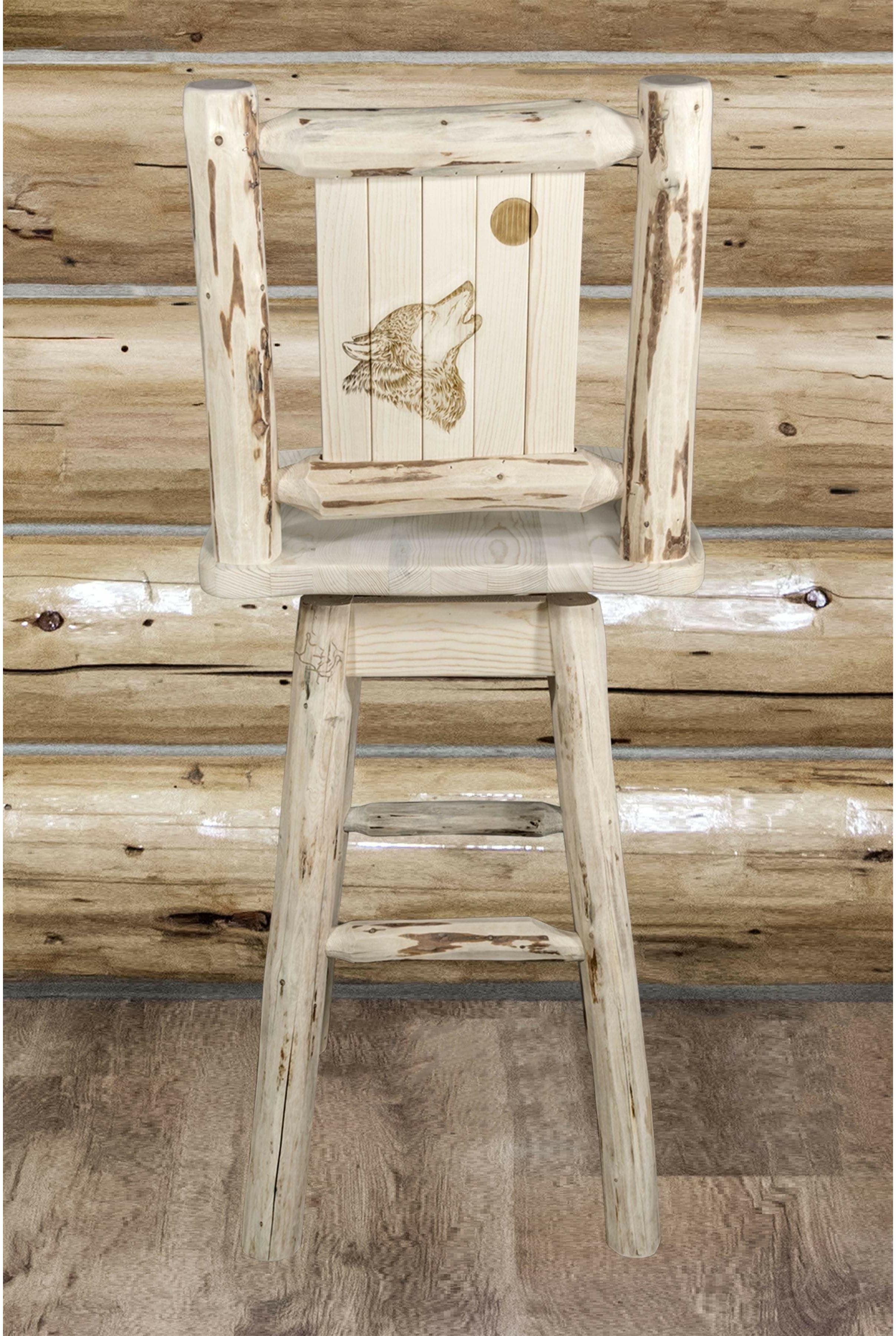 Montana Woodworks Montana Collection Barstool with Back & Swivel and Laser Engraved Design - Clear Lacquer Finish-Rustic Furniture Marketplace