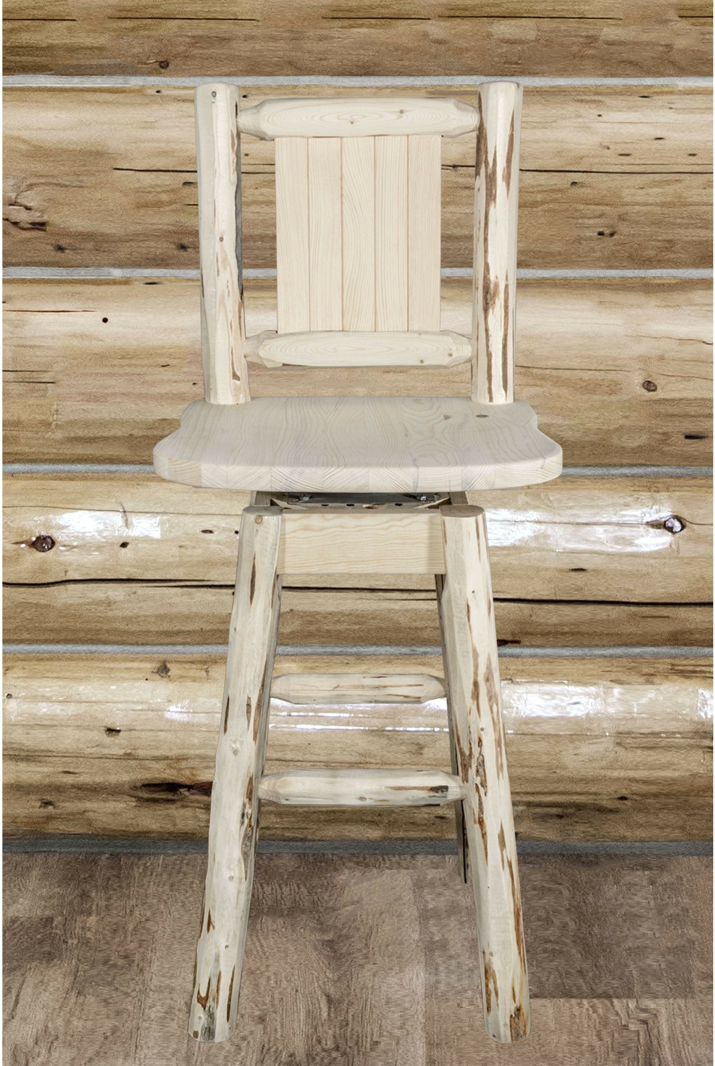 Montana Woodworks Montana Collection Barstool with Back & Swivel and Laser Engraved Design - Clear Lacquer Finish-Rustic Furniture Marketplace