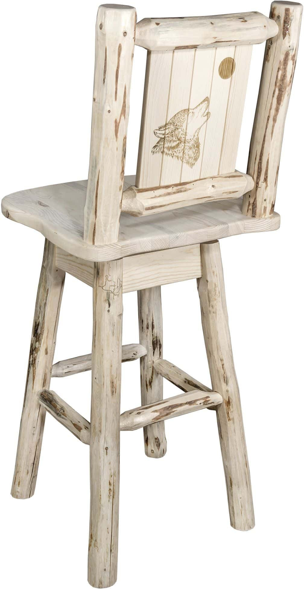 Montana Woodworks Montana Collection Barstool with Back & Swivel and Laser Engraved Design - Clear Lacquer Finish-Rustic Furniture Marketplace