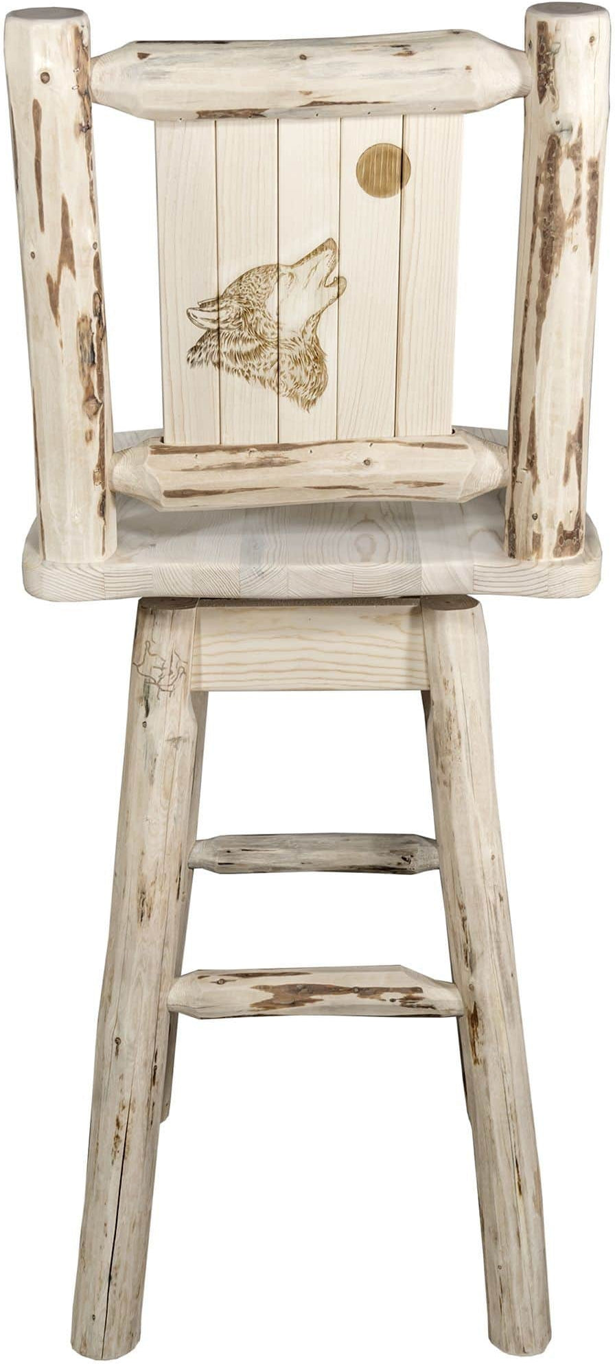 Montana Woodworks Montana Collection Barstool with Back & Swivel and Laser Engraved Design - Clear Lacquer Finish-Rustic Furniture Marketplace