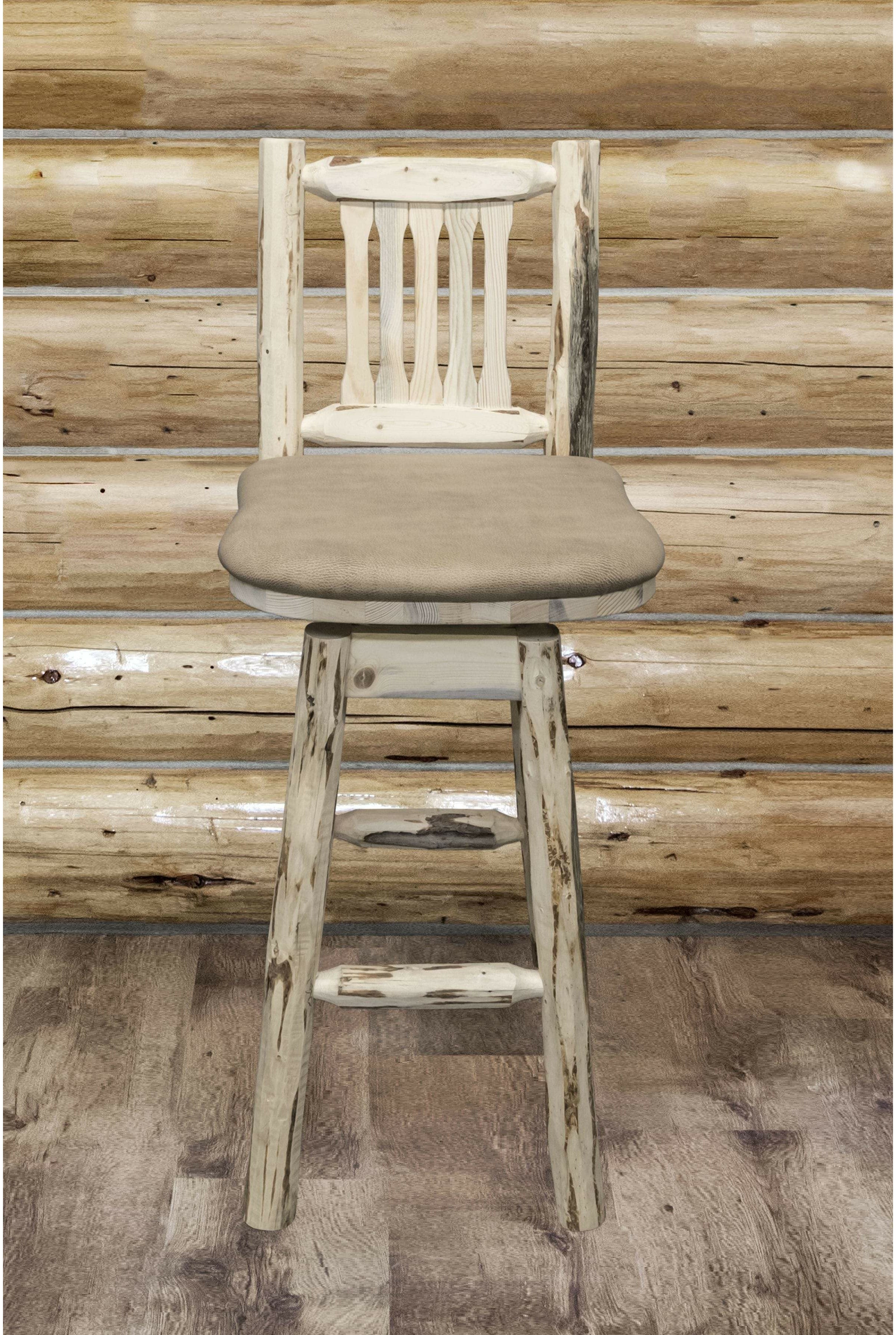 Montana Woodworks Montana Collection Barstool with Back/Swivel/Upholstered Seat-Rustic Furniture Marketplace