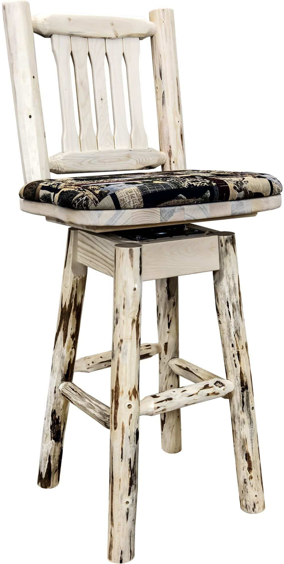 Montana Woodworks Montana Collection Barstool with Back/Swivel/Upholstered Seat-Rustic Furniture Marketplace