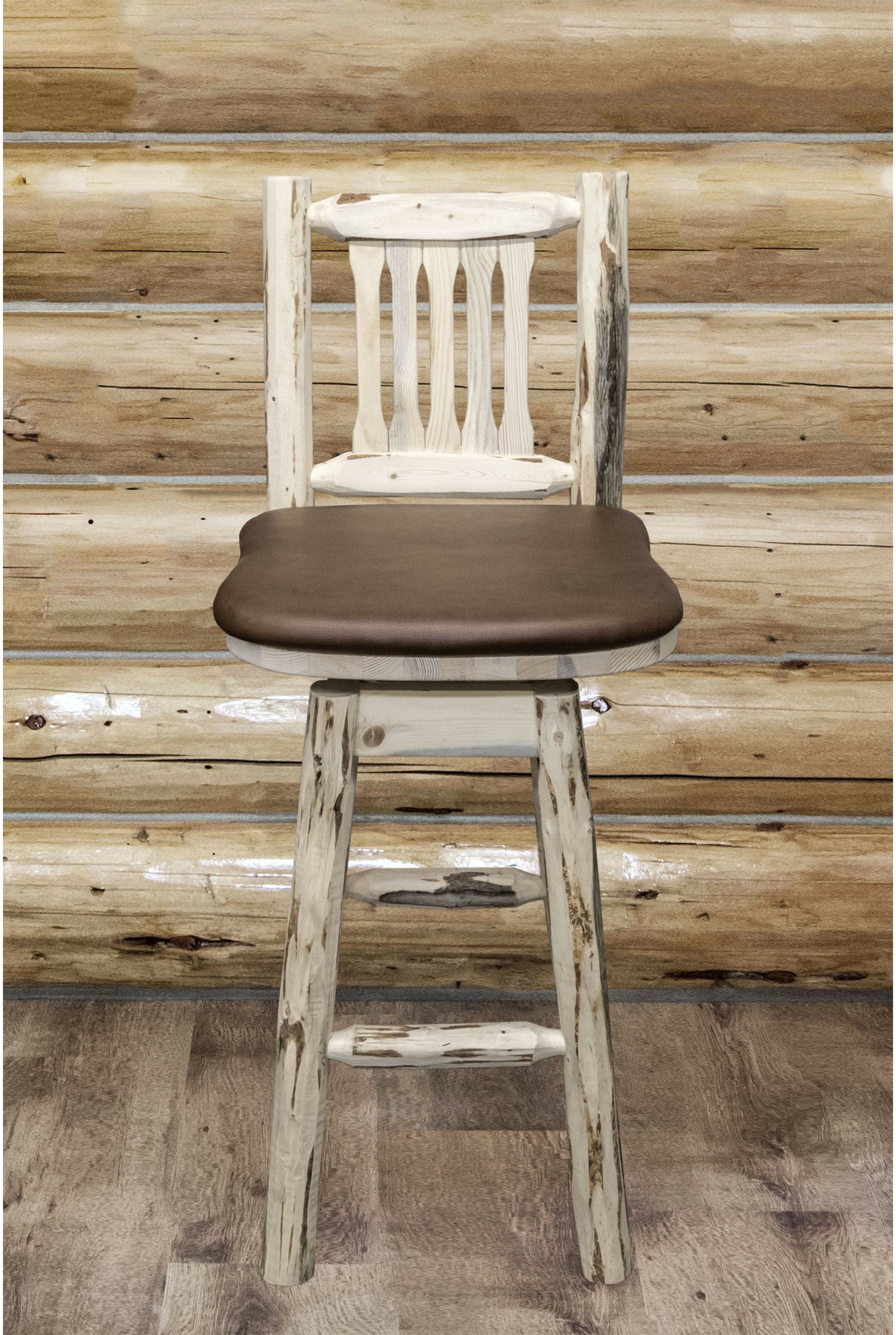 Montana Woodworks Montana Collection Barstool with Back/Swivel/Upholstered Seat-Rustic Furniture Marketplace