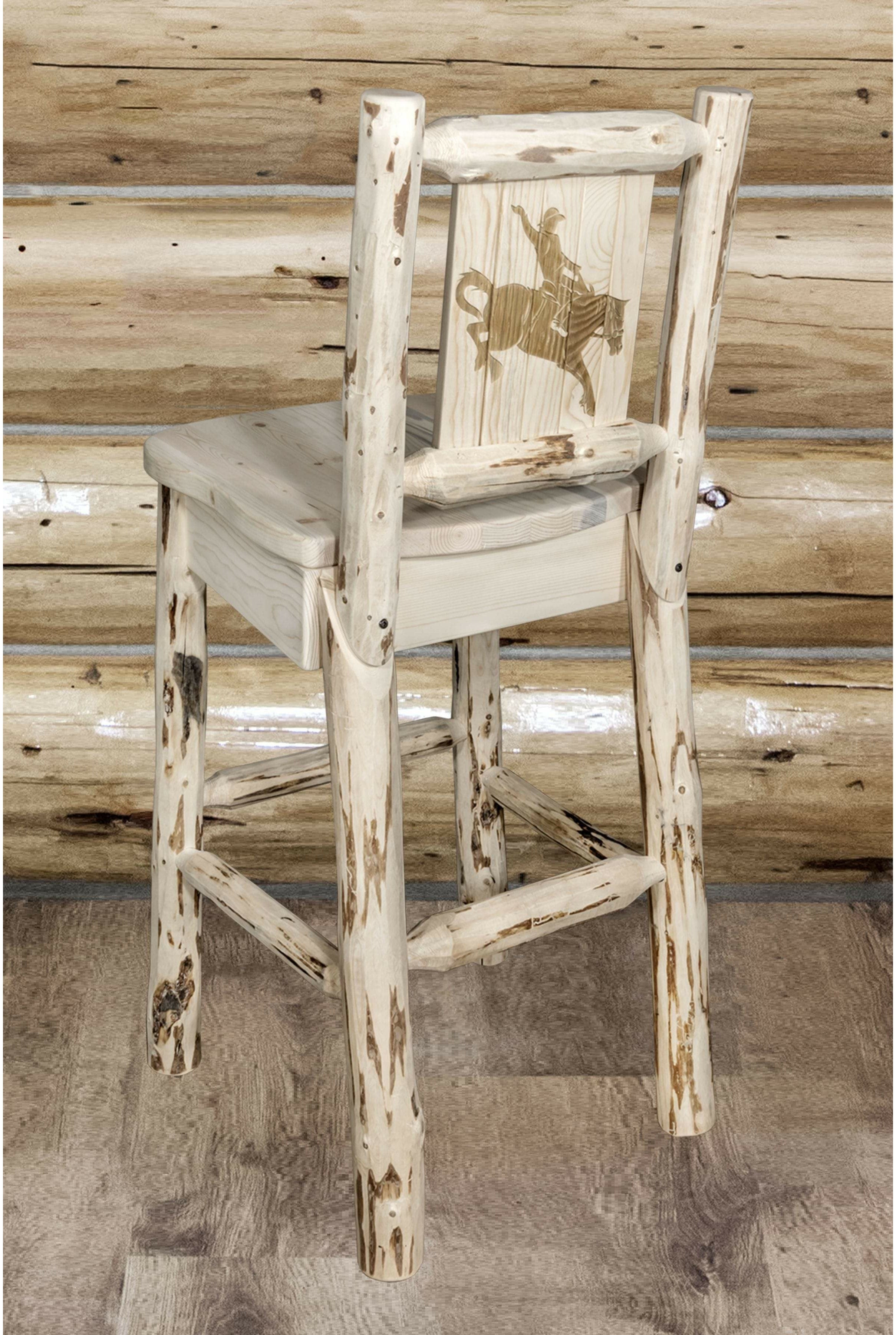 Montana Woodworks Montana Collection Barstool with Laser Engraved Design - Clear Lacquer Finish-Rustic Furniture Marketplace