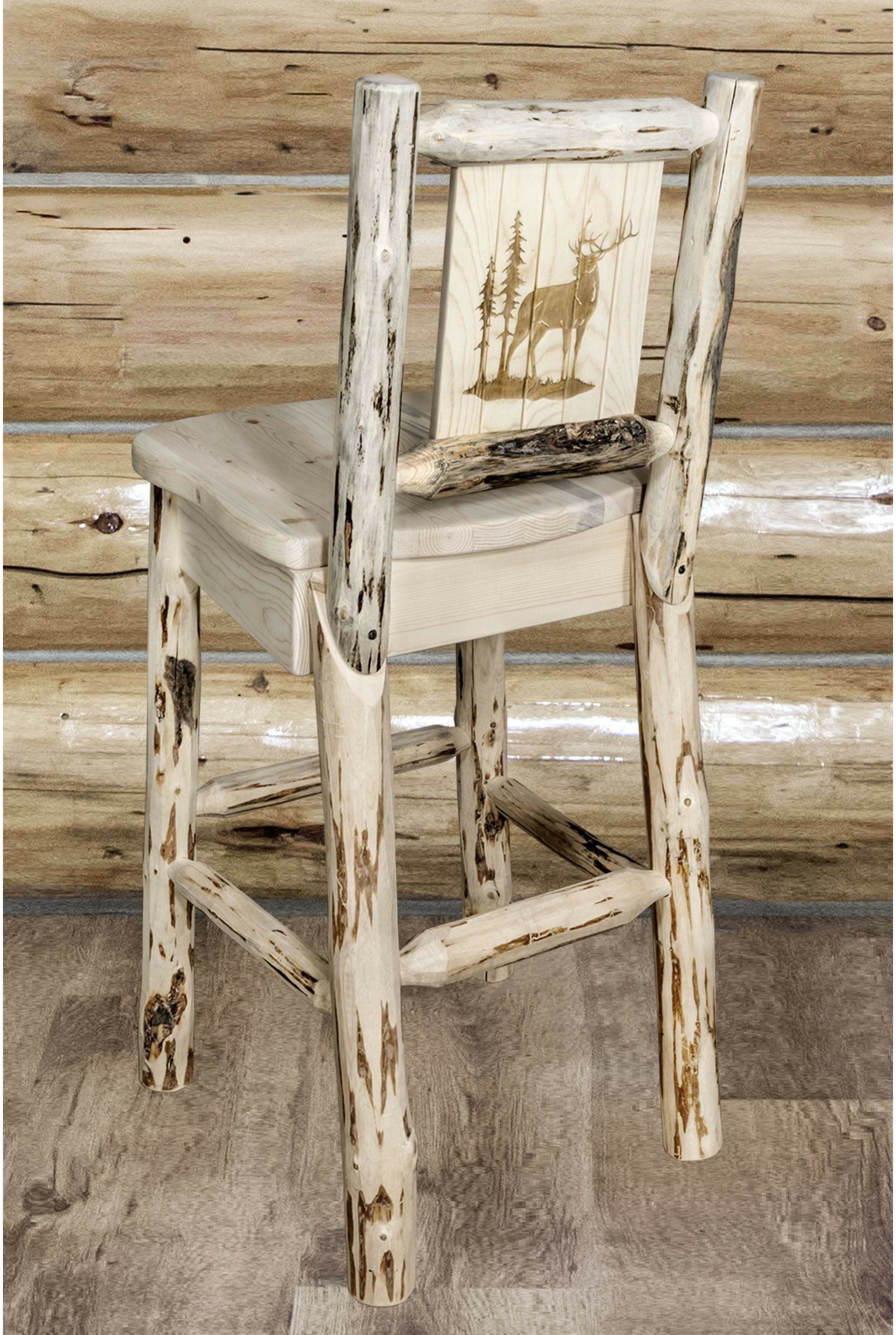 Montana Woodworks Montana Collection Barstool with Laser Engraved Design - Clear Lacquer Finish-Rustic Furniture Marketplace