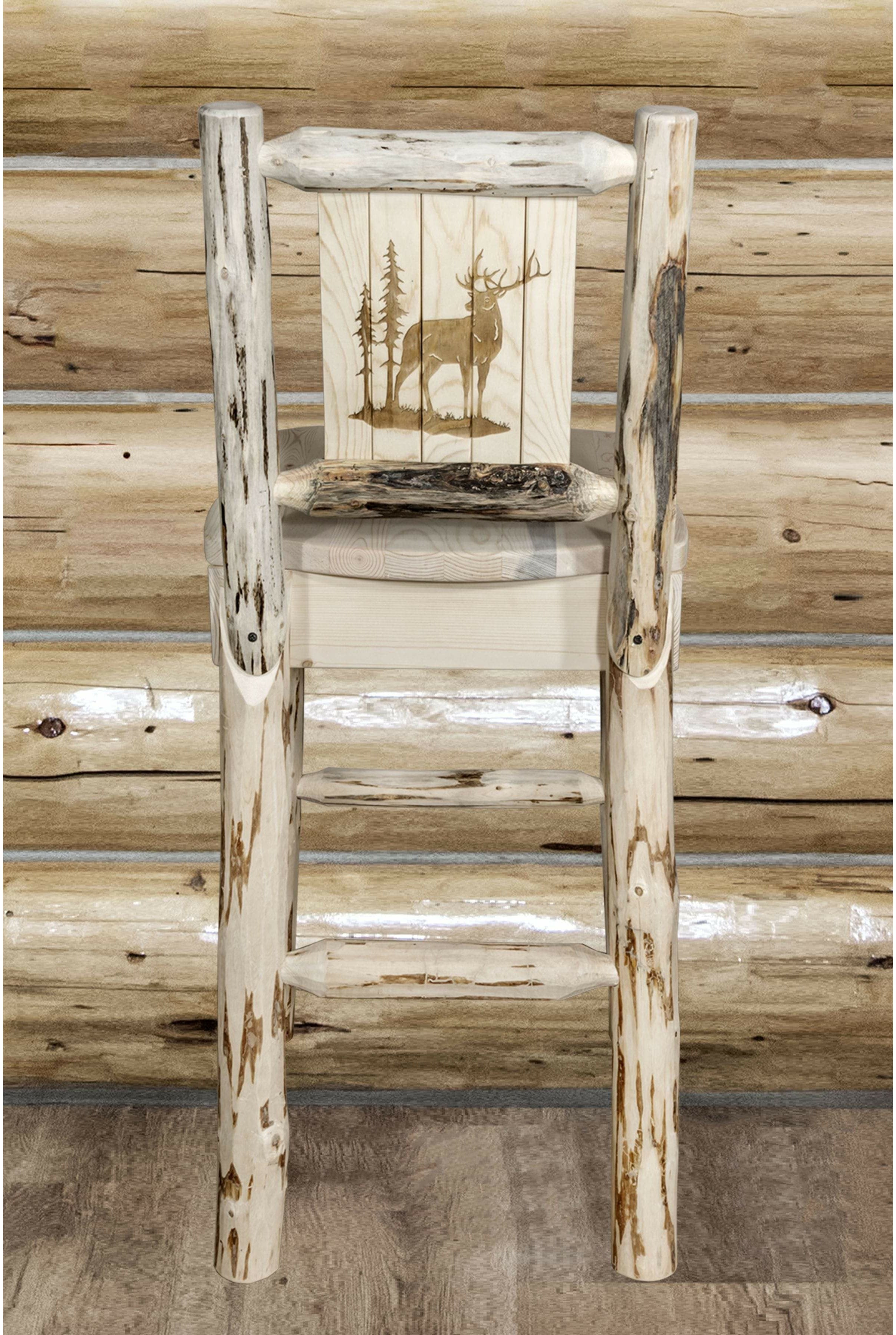 Montana Woodworks Montana Collection Barstool with Laser Engraved Design - Clear Lacquer Finish-Rustic Furniture Marketplace