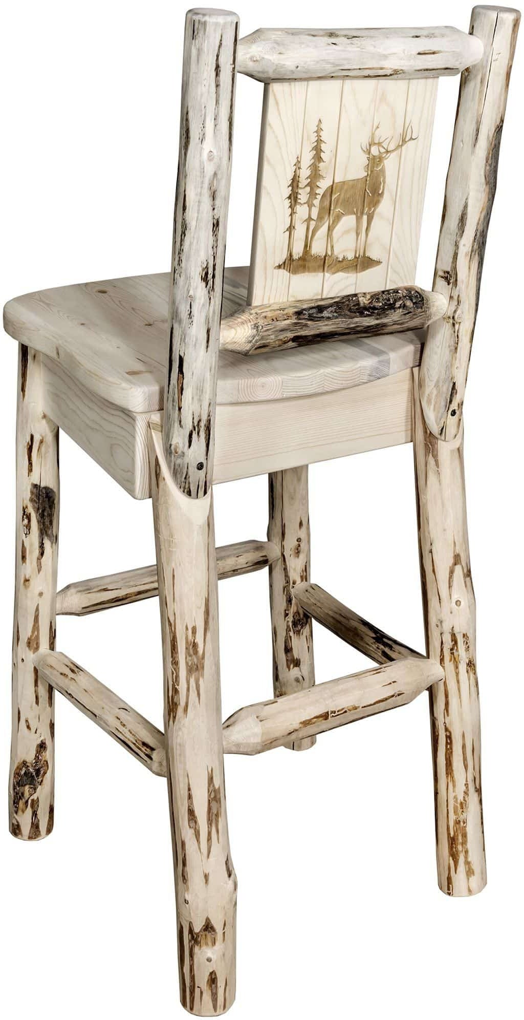 Montana Woodworks Montana Collection Barstool with Laser Engraved Design - Clear Lacquer Finish-Rustic Furniture Marketplace