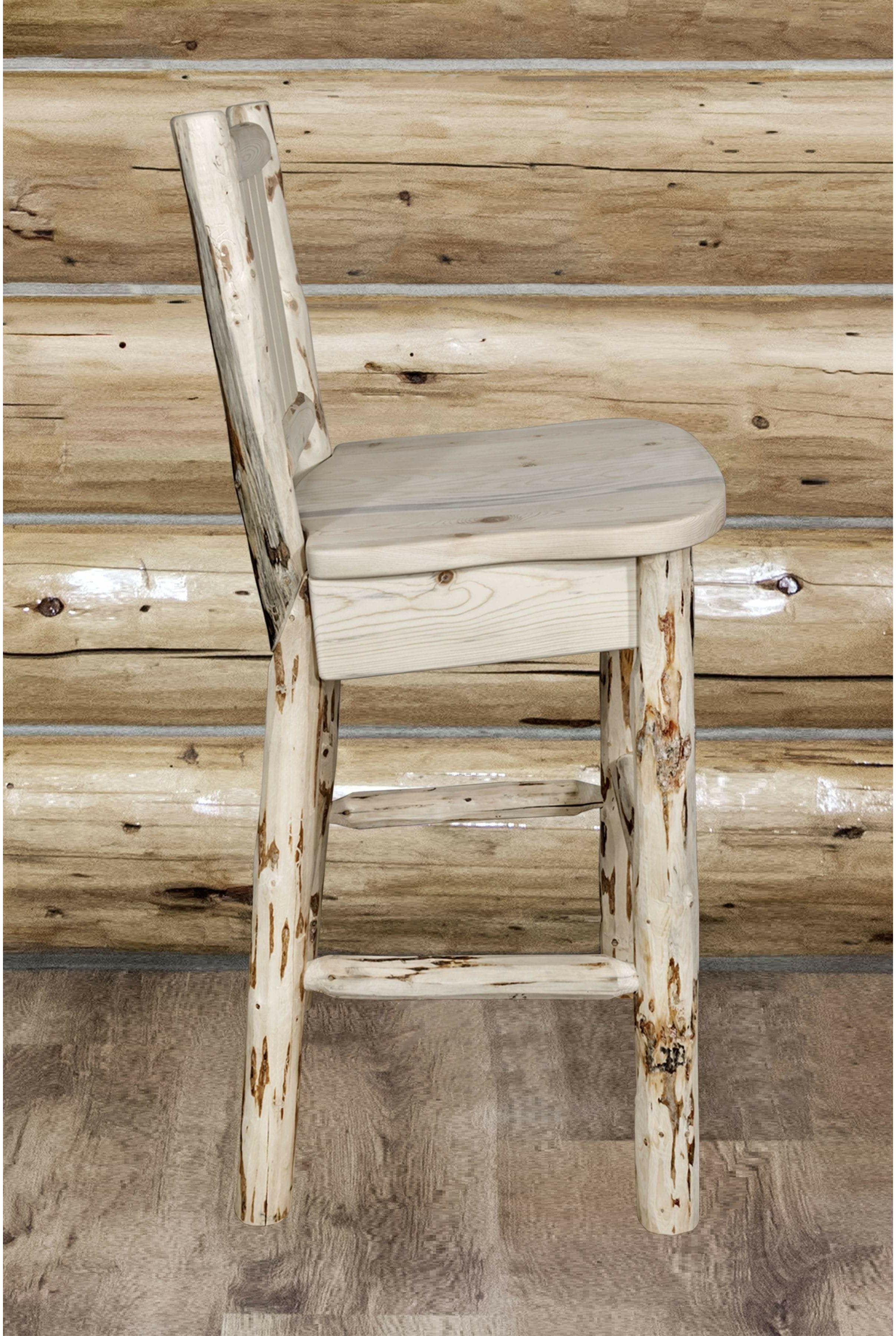 Montana Woodworks Montana Collection Barstool with Laser Engraved Design - Clear Lacquer Finish-Rustic Furniture Marketplace