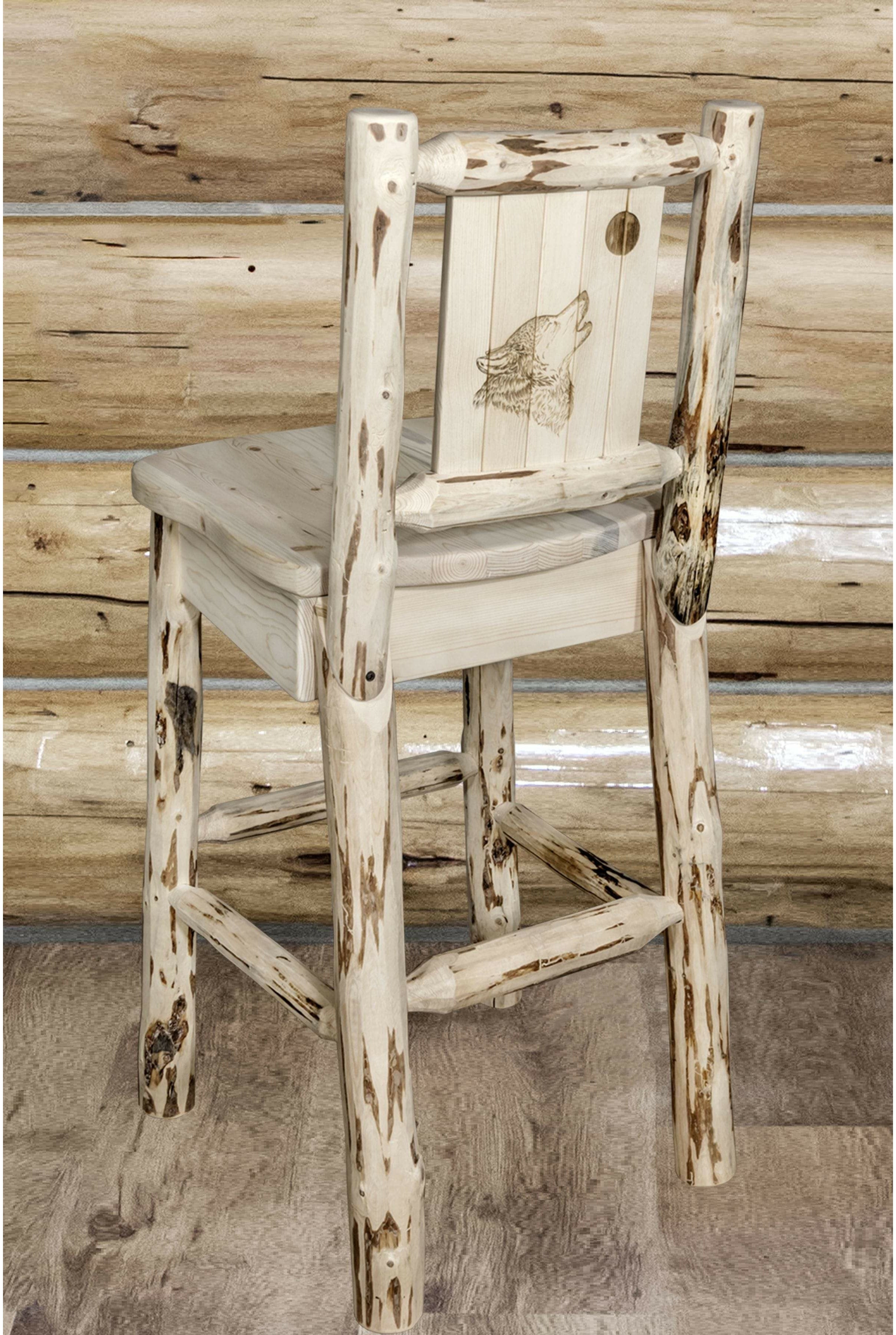 Montana Woodworks Montana Collection Barstool with Laser Engraved Design - Clear Lacquer Finish-Rustic Furniture Marketplace