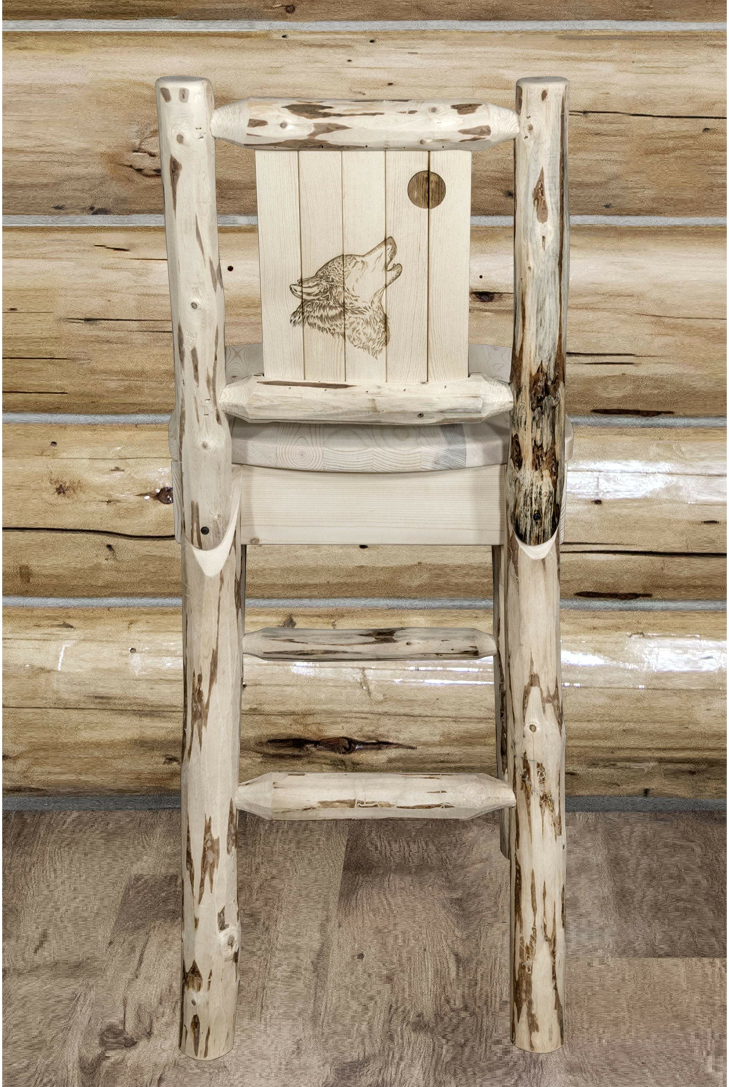 Montana Woodworks Montana Collection Barstool with Laser Engraved Design - Clear Lacquer Finish-Rustic Furniture Marketplace