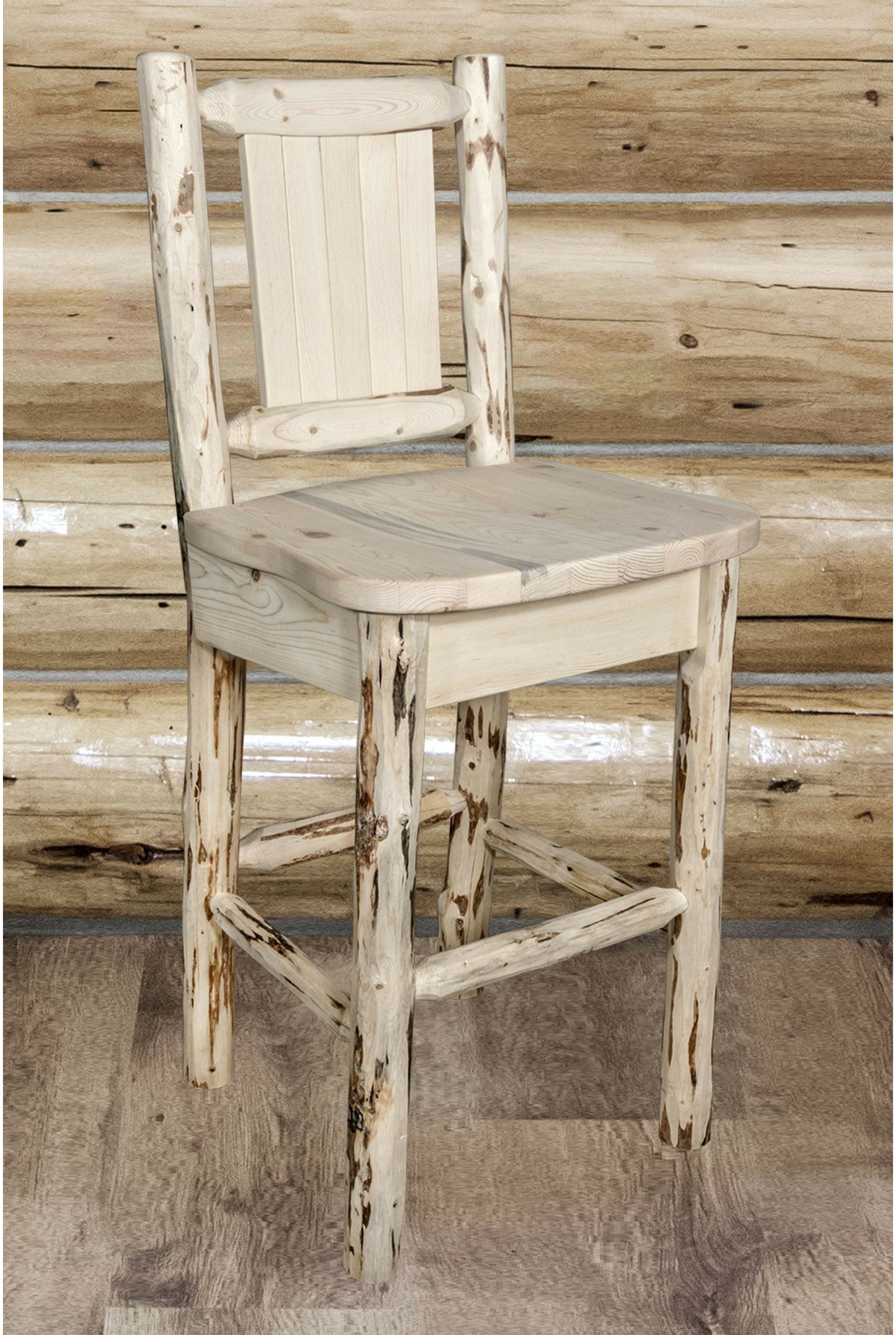 Montana Woodworks Montana Collection Barstool with Laser Engraved Design - Clear Lacquer Finish-Rustic Furniture Marketplace