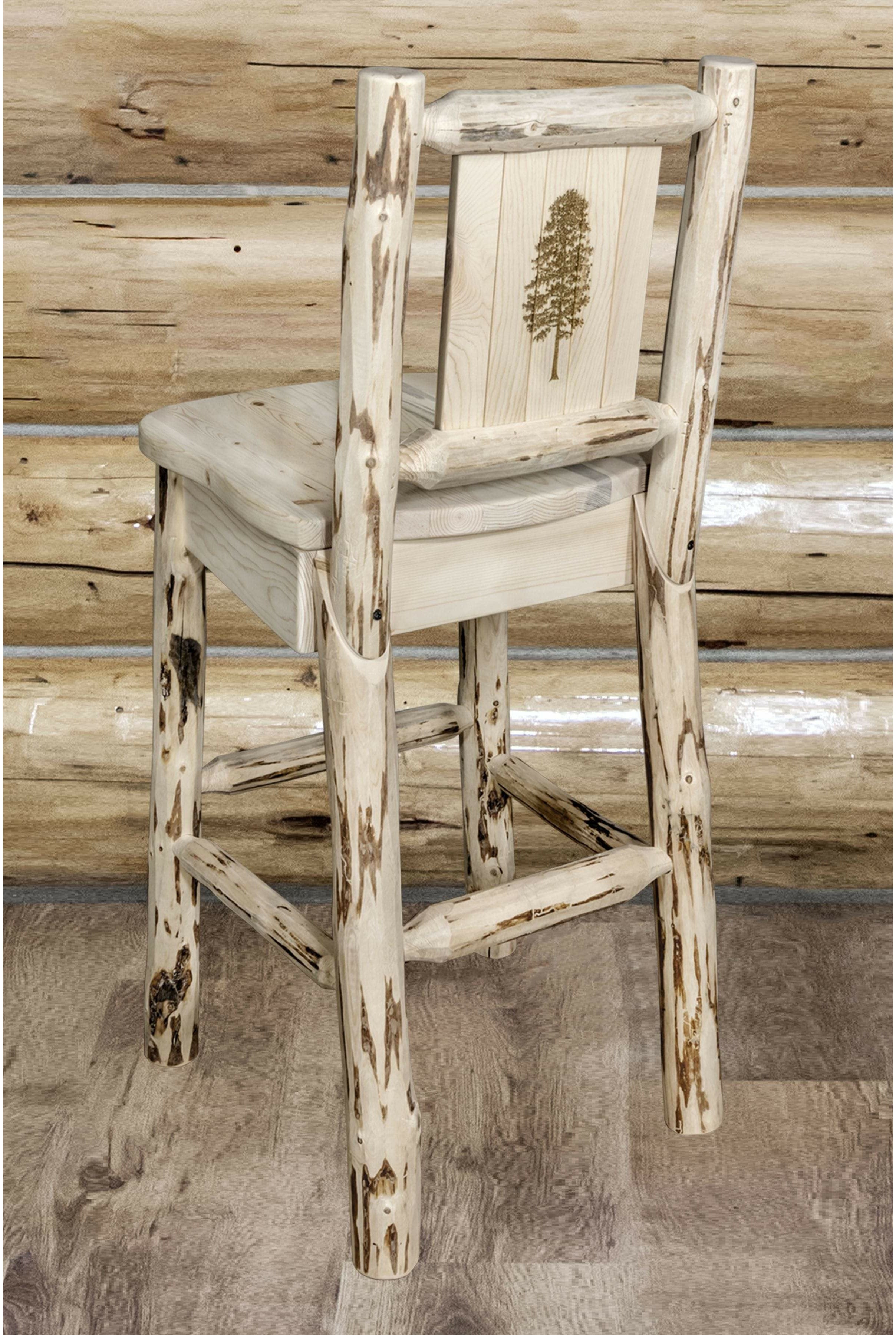 Montana Woodworks Montana Collection Barstool with Laser Engraved Design - Clear Lacquer Finish-Rustic Furniture Marketplace