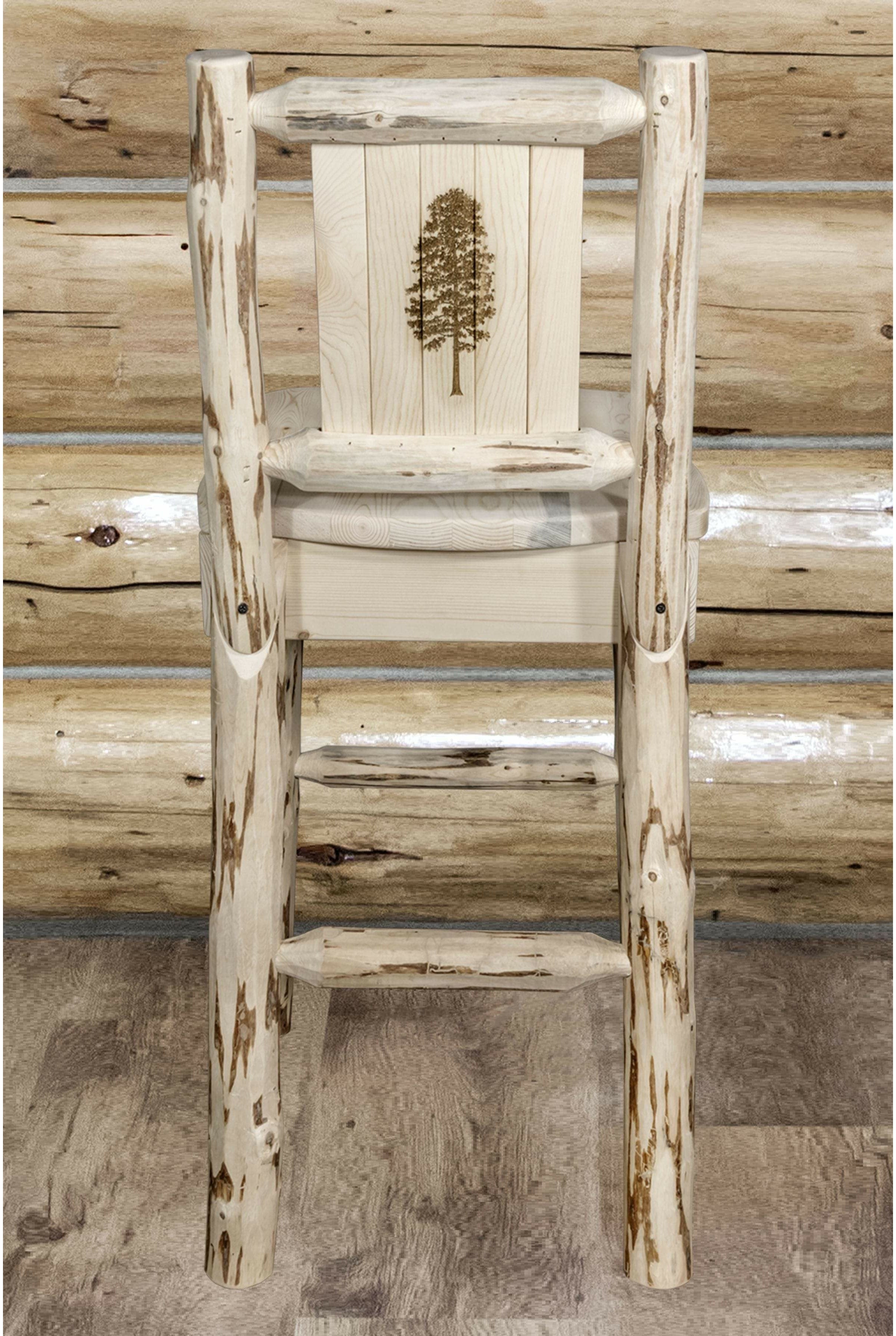 Montana Woodworks Montana Collection Barstool with Laser Engraved Design - Clear Lacquer Finish-Rustic Furniture Marketplace