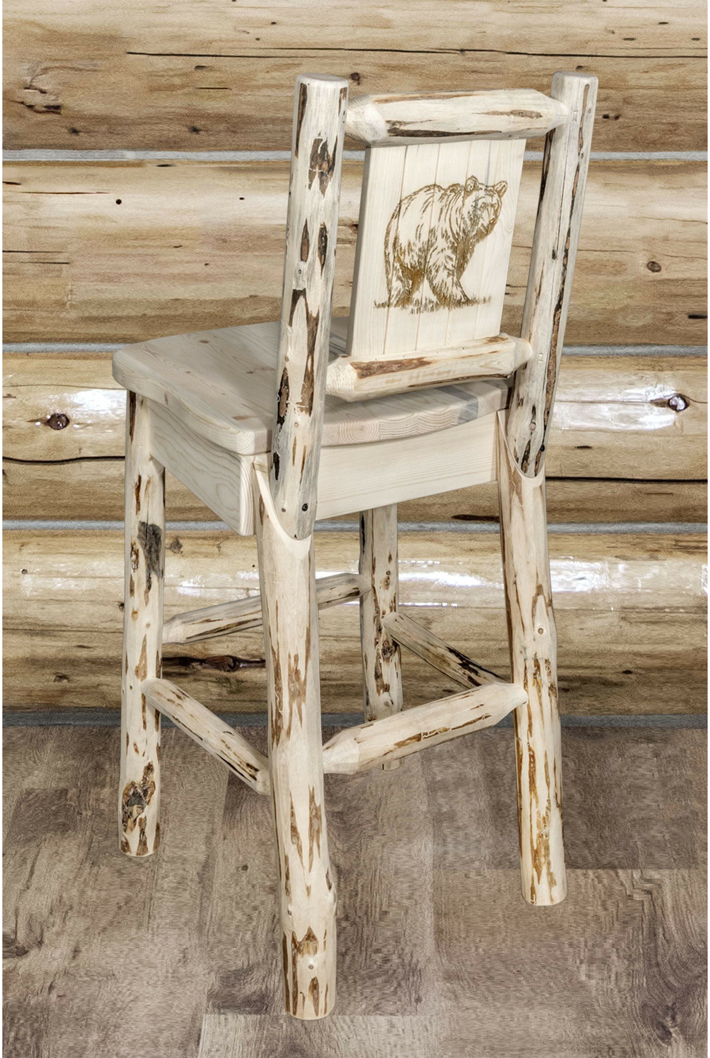 Montana Woodworks Montana Collection Barstool with Laser Engraved Design - Clear Lacquer Finish-Rustic Furniture Marketplace