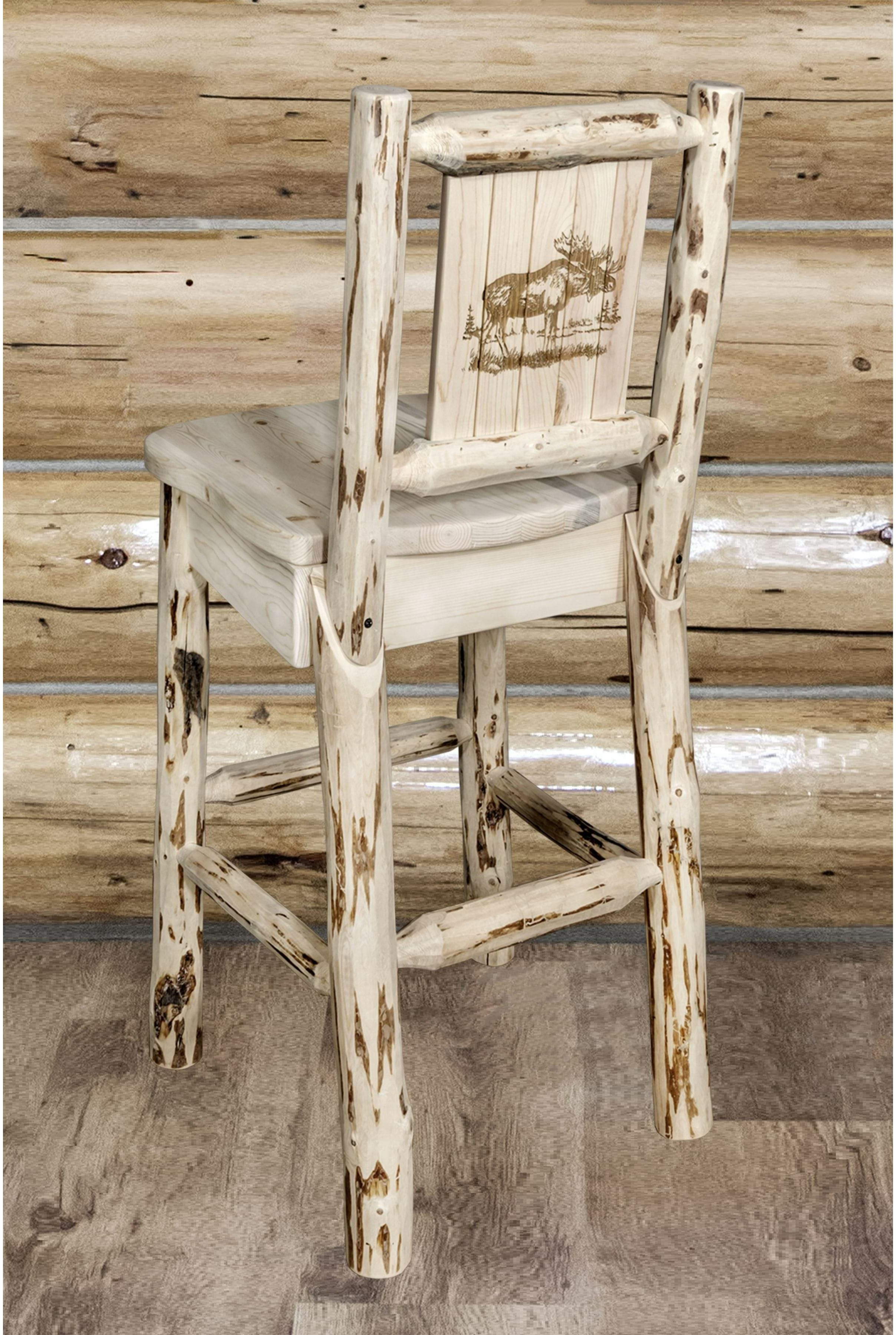 Montana Woodworks Montana Collection Barstool with Laser Engraved Design - Clear Lacquer Finish-Rustic Furniture Marketplace