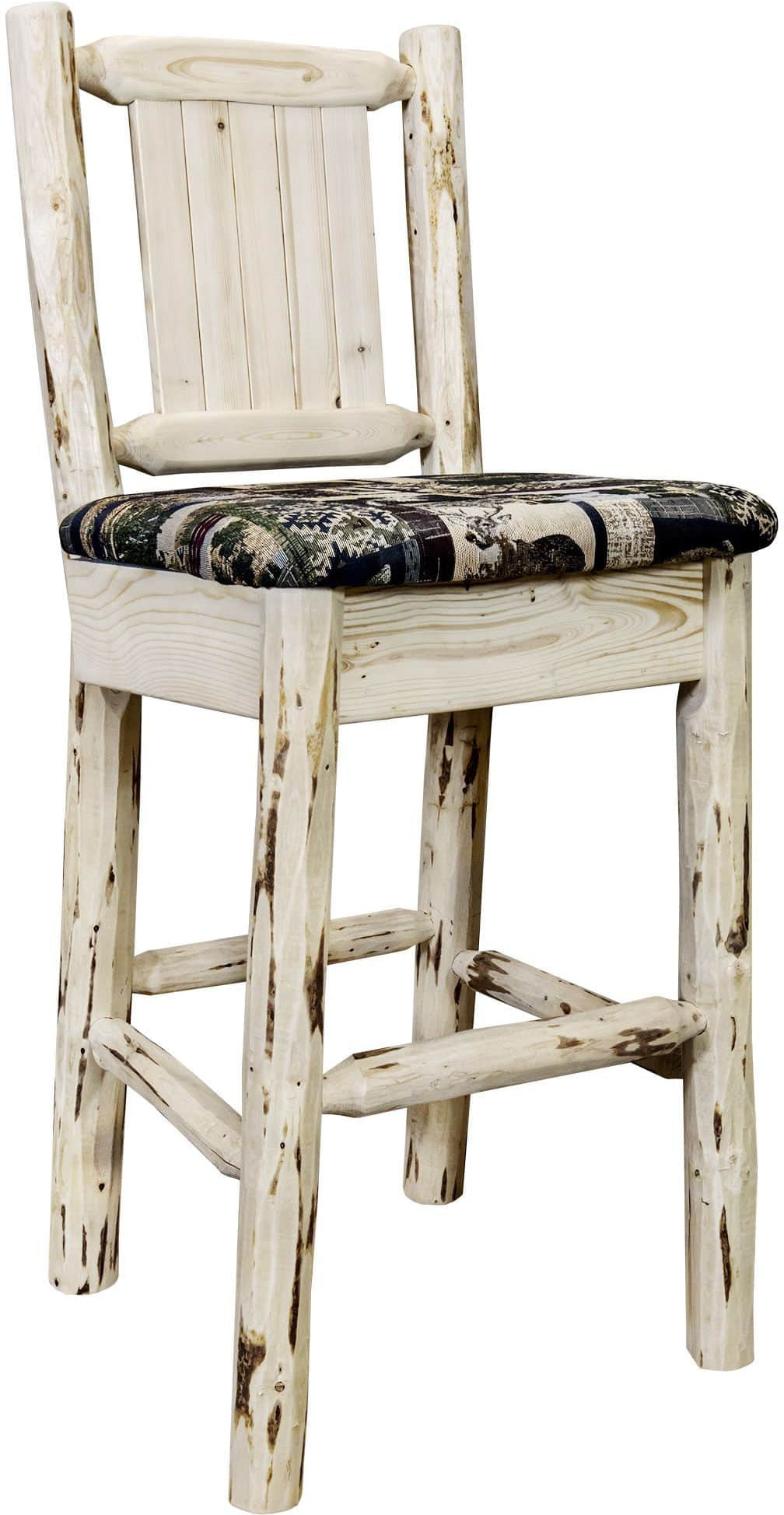 Montana Woodworks Montana Collection Barstool Woodland Upholstery with Laser Engraved Design - Ready to Finish-Rustic Furniture Marketplace