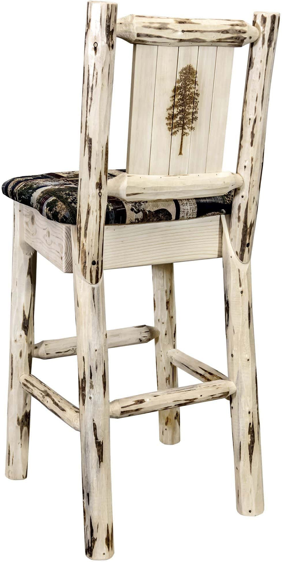 Montana Woodworks Montana Collection Barstool Woodland Upholstery with Laser Engraved Design - Ready to Finish-Rustic Furniture Marketplace