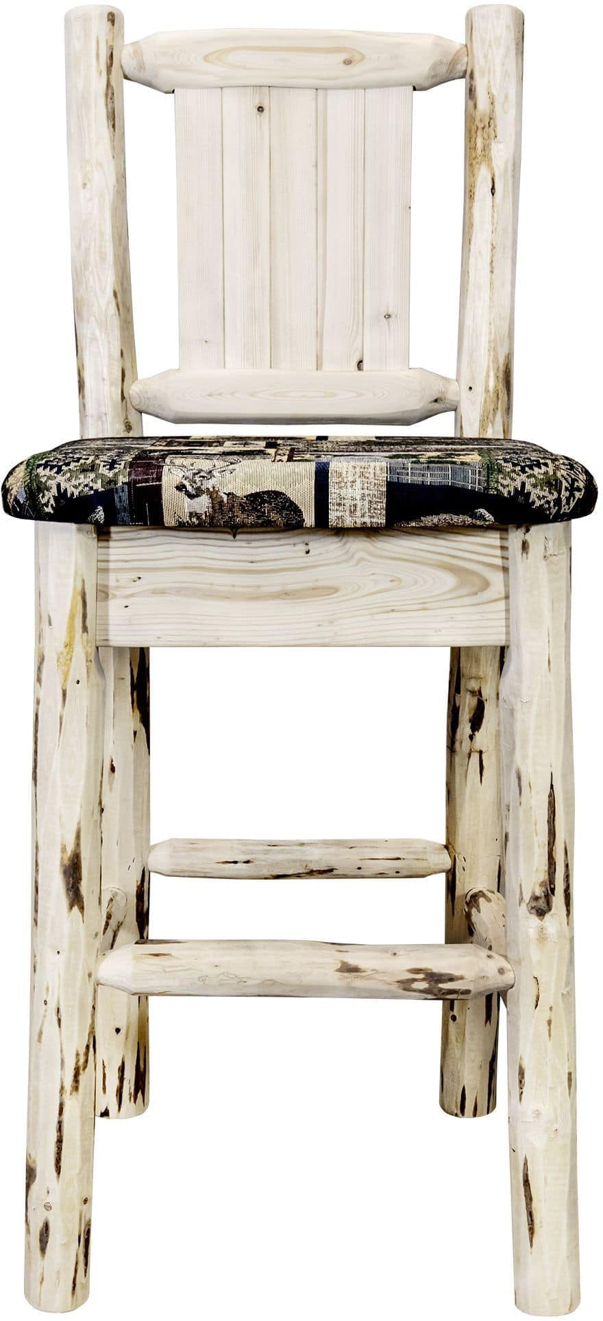 Montana Woodworks Montana Collection Barstool Woodland Upholstery with Laser Engraved Design - Ready to Finish-Rustic Furniture Marketplace