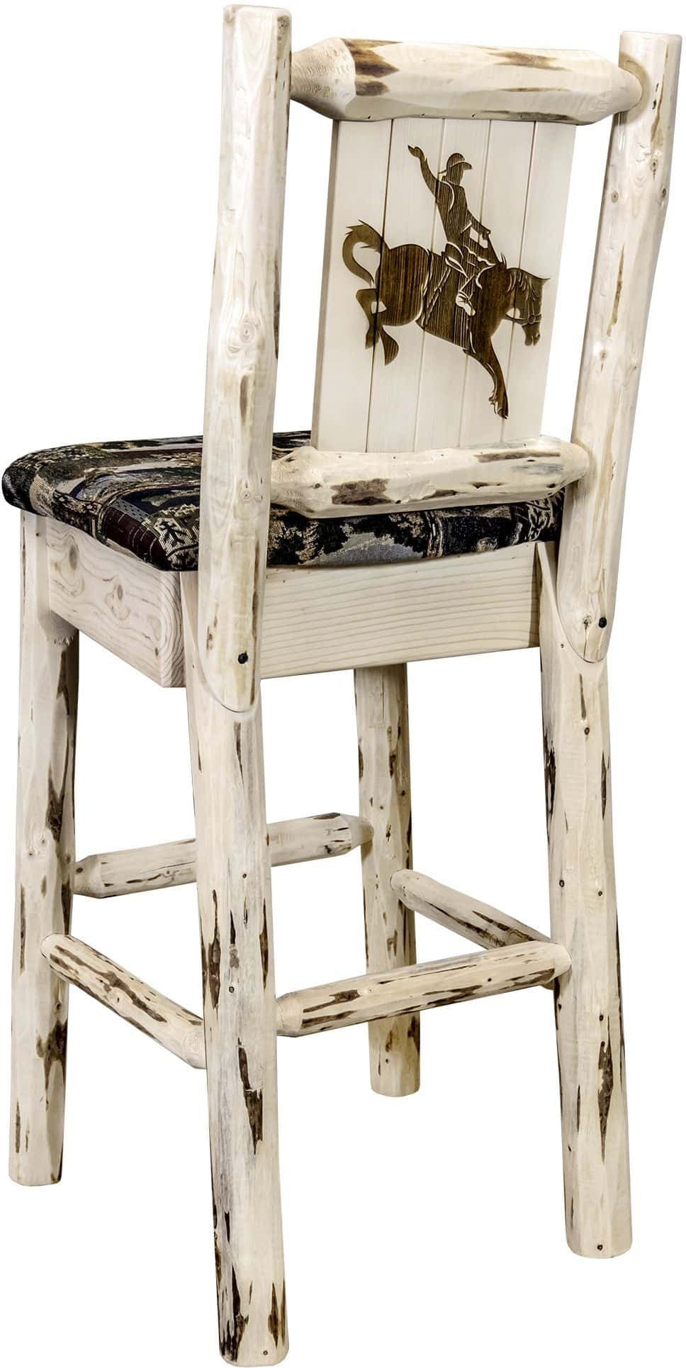 Montana Woodworks Montana Collection Barstool Woodland Upholstery with Laser Engraved Design - Ready to Finish-Rustic Furniture Marketplace