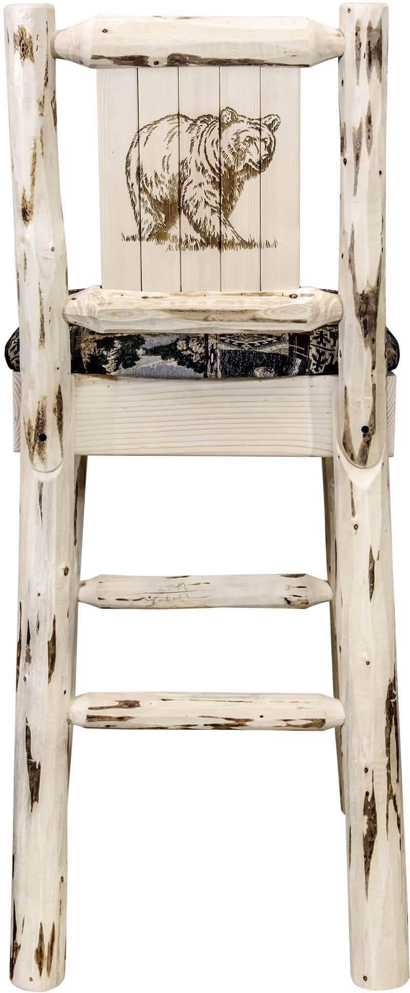 Montana Woodworks Montana Collection Barstool Woodland Upholstery with Laser Engraved Design - Clear Lacquer Finish-Rustic Furniture Marketplace