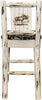 Montana Woodworks Montana Collection Barstool Woodland Upholstery with Laser Engraved Design - Clear Lacquer Finish-Rustic Furniture Marketplace