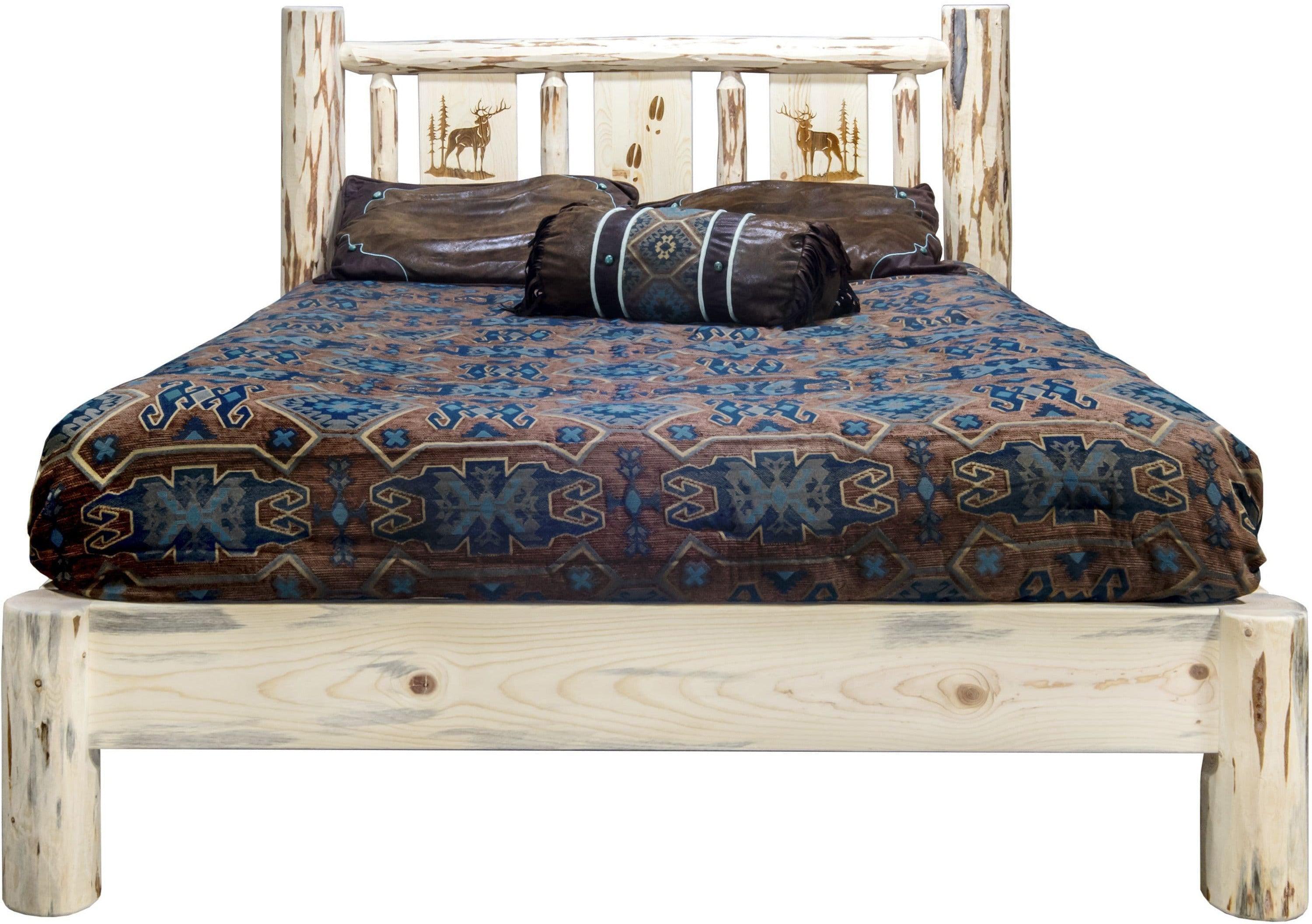 Montana Woodworks Montana Collection California King Platform Bed with Laser Engraved Design - Clear Lacquer Finish-Rustic Furniture Marketplace