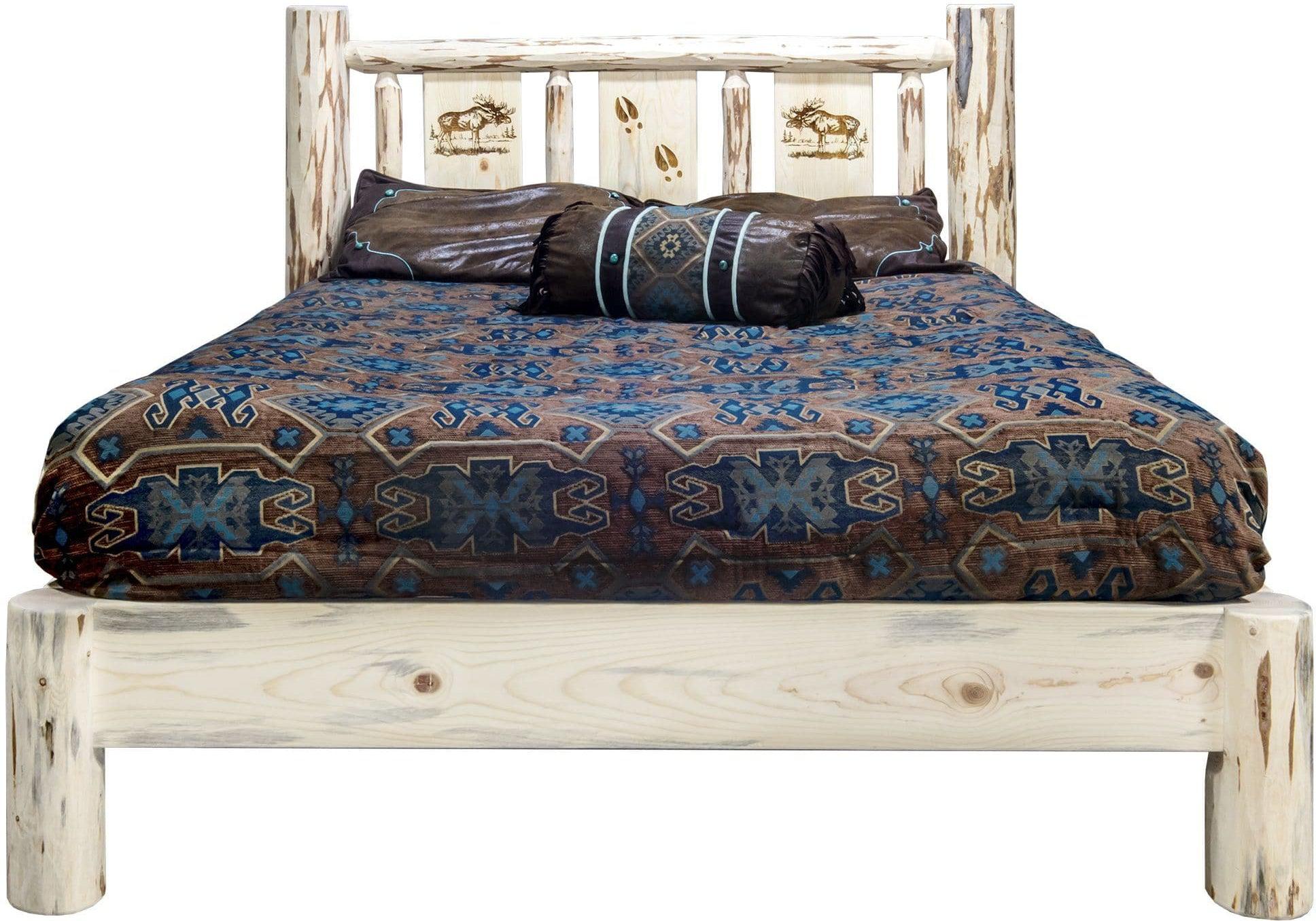 Montana Woodworks Montana Collection California King Platform Bed with Laser Engraved Design - Clear Lacquer Finish-Rustic Furniture Marketplace